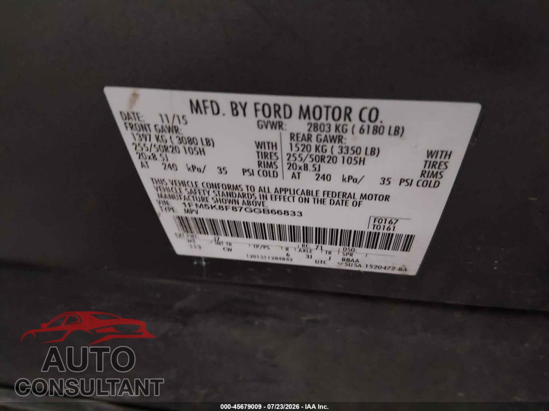 FORD EXPLORER 2016 - 1FM5K8F87GGB66833