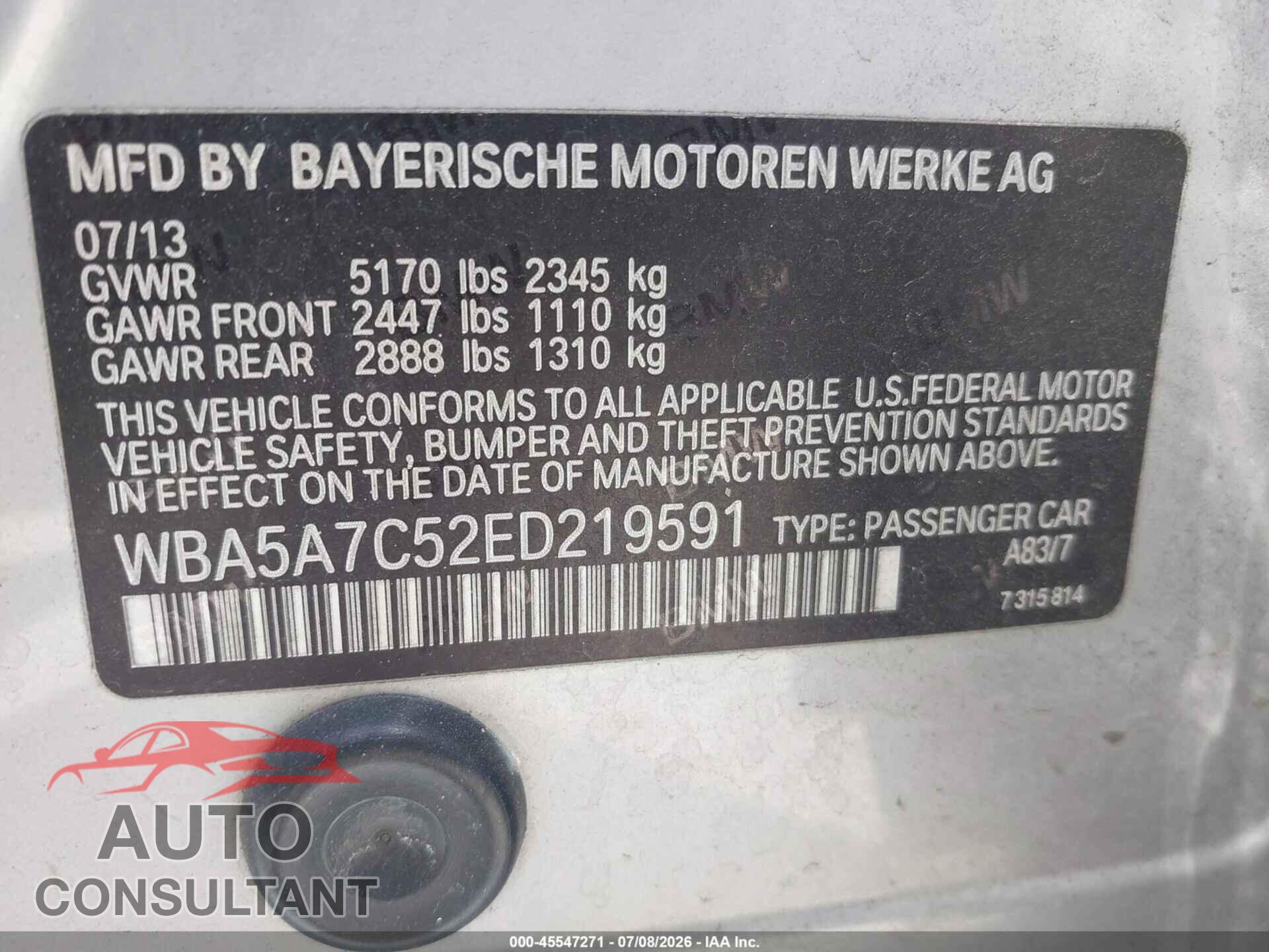 BMW 528I 2014 - WBA5A7C52ED219591
