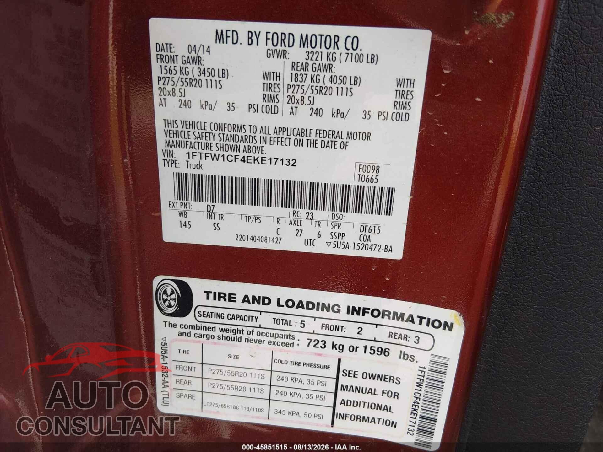 FORD F-150 2014 - 1FTFW1CF4EKE17132
