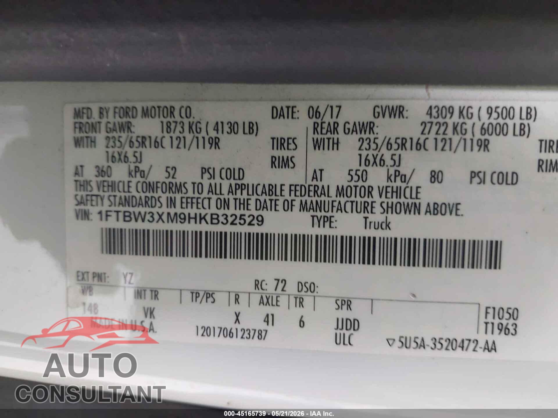 FORD TRANSIT-350 2017 - 1FTBW3XM9HKB32529