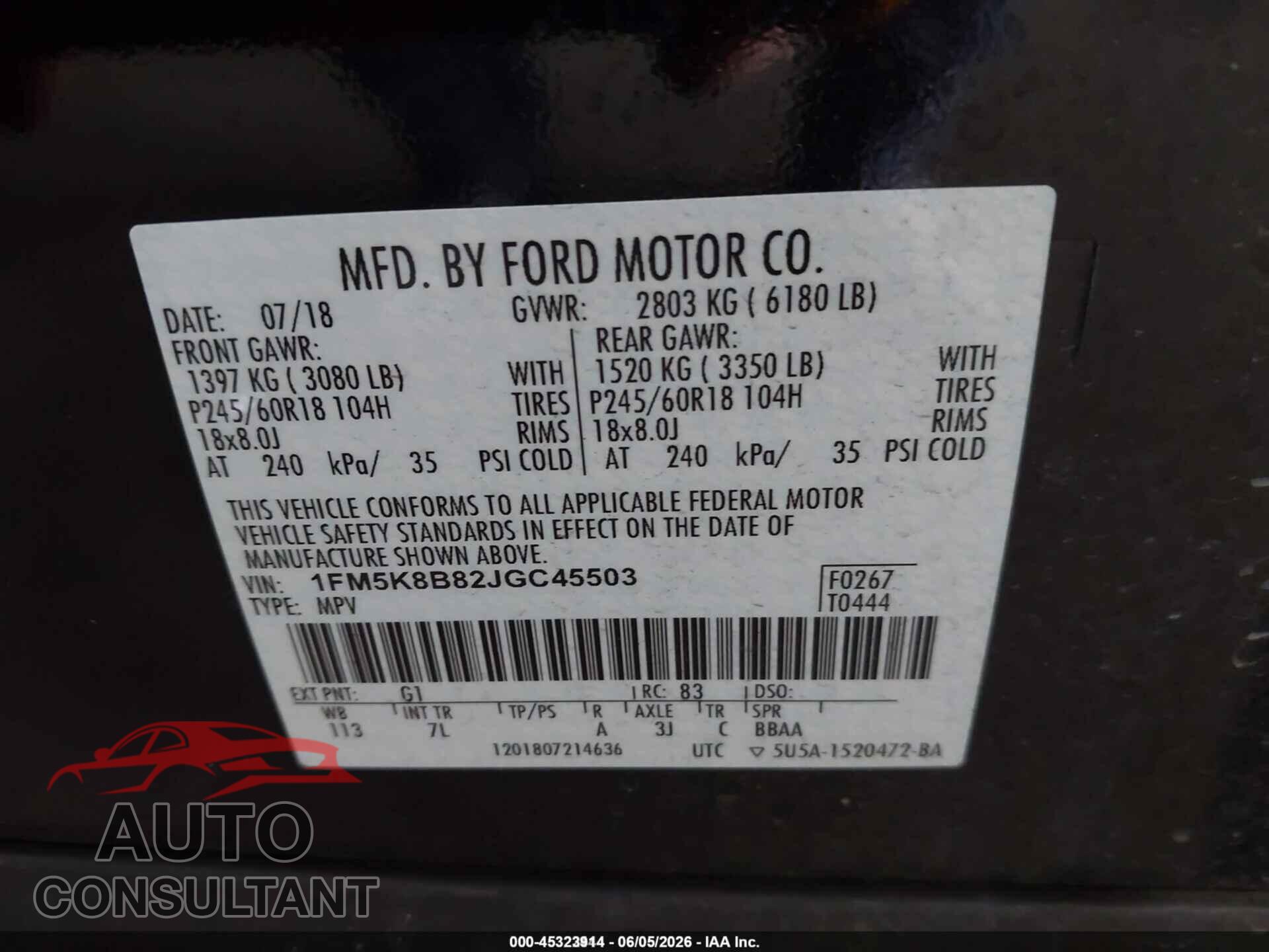 FORD EXPLORER 2018 - 1FM5K8B82JGC45503