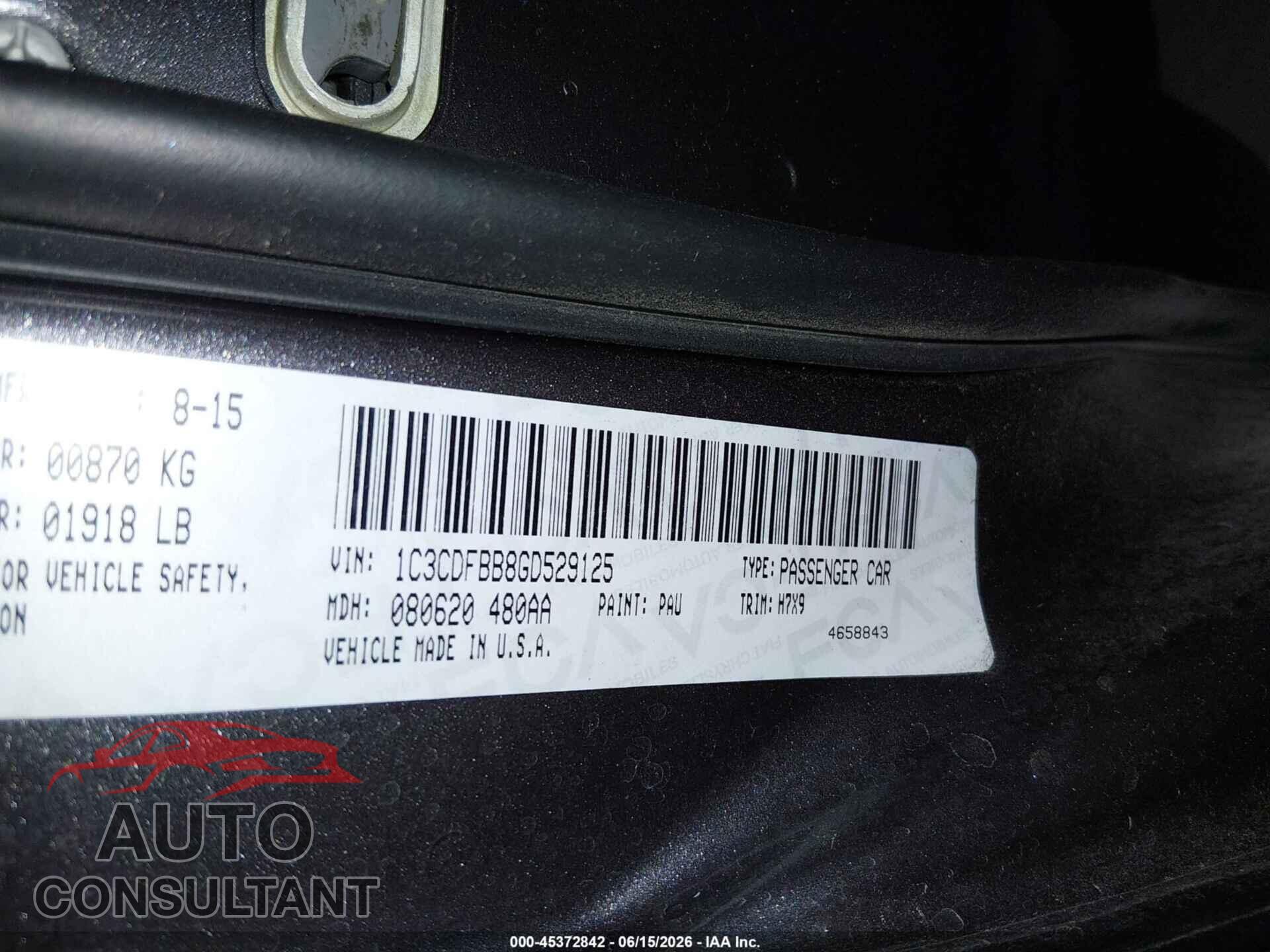 DODGE DART 2016 - 1C3CDFBB8GD529125