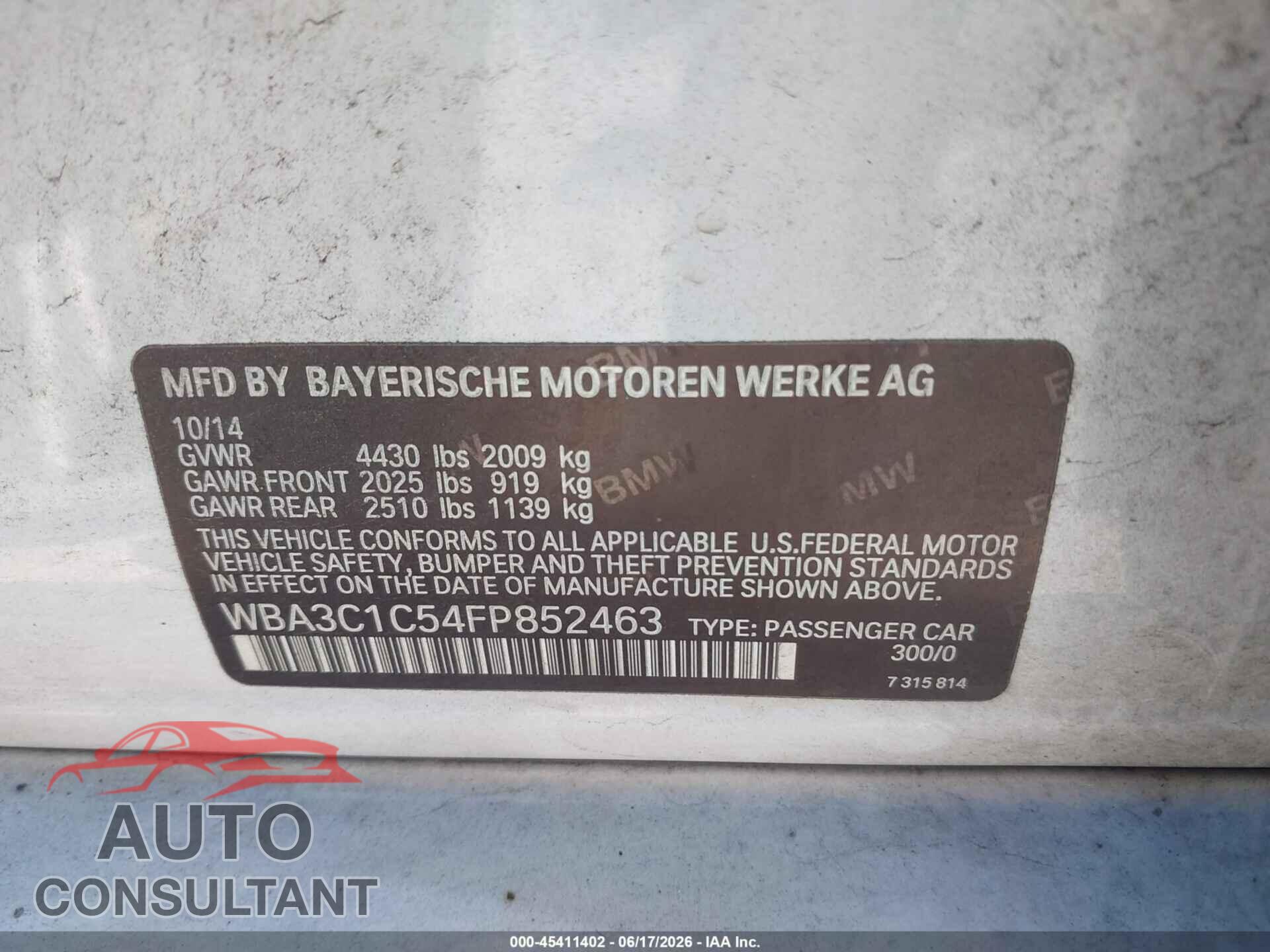 BMW 328I 2015 - WBA3C1C54FP852463