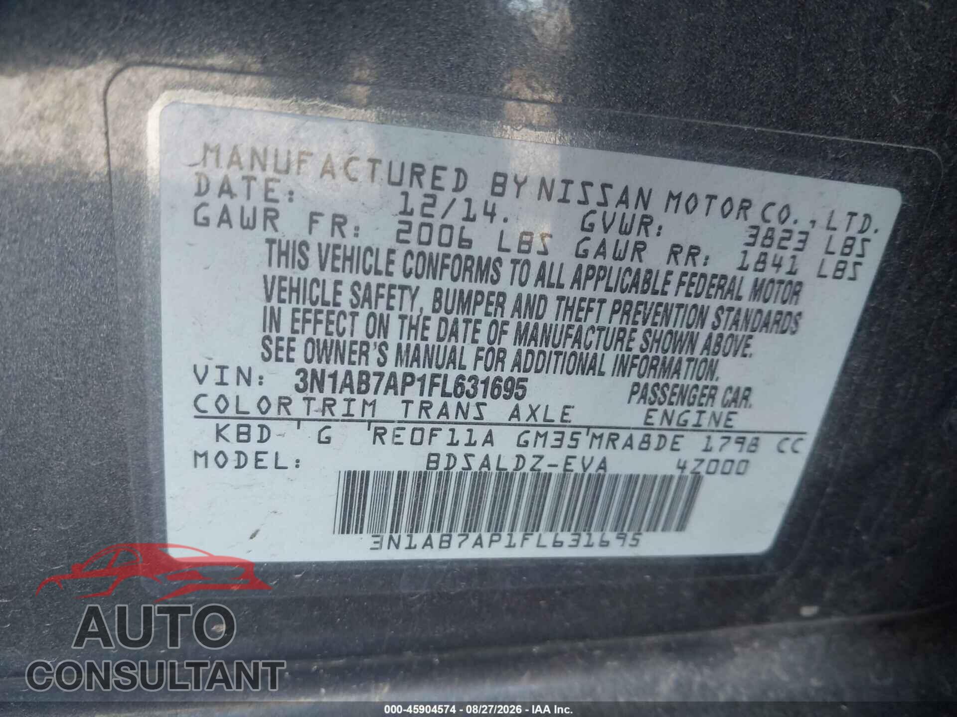 NISSAN SENTRA 2015 - 3N1AB7AP1FL631695