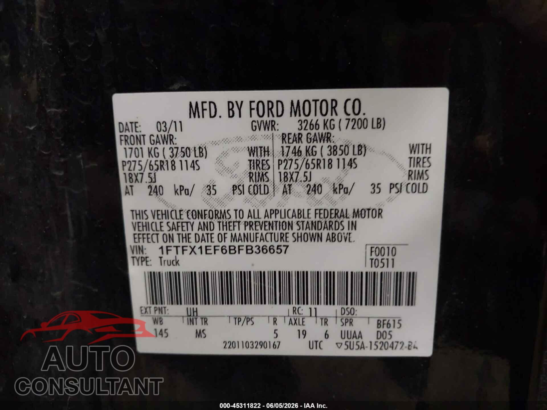 FORD F-150 2011 - 1FTFX1EF6BFB36657