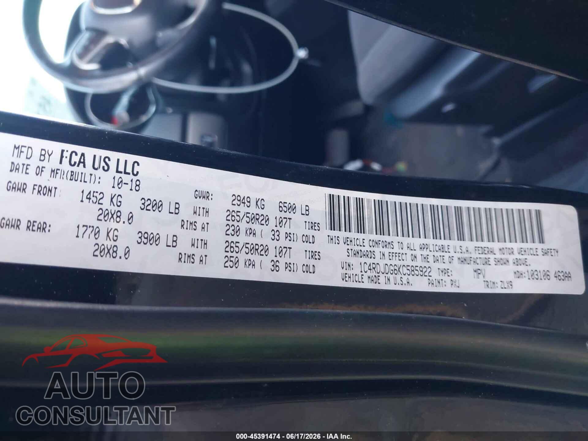 DODGE DURANGO 2015 - 1C4RDJAG2FC101688