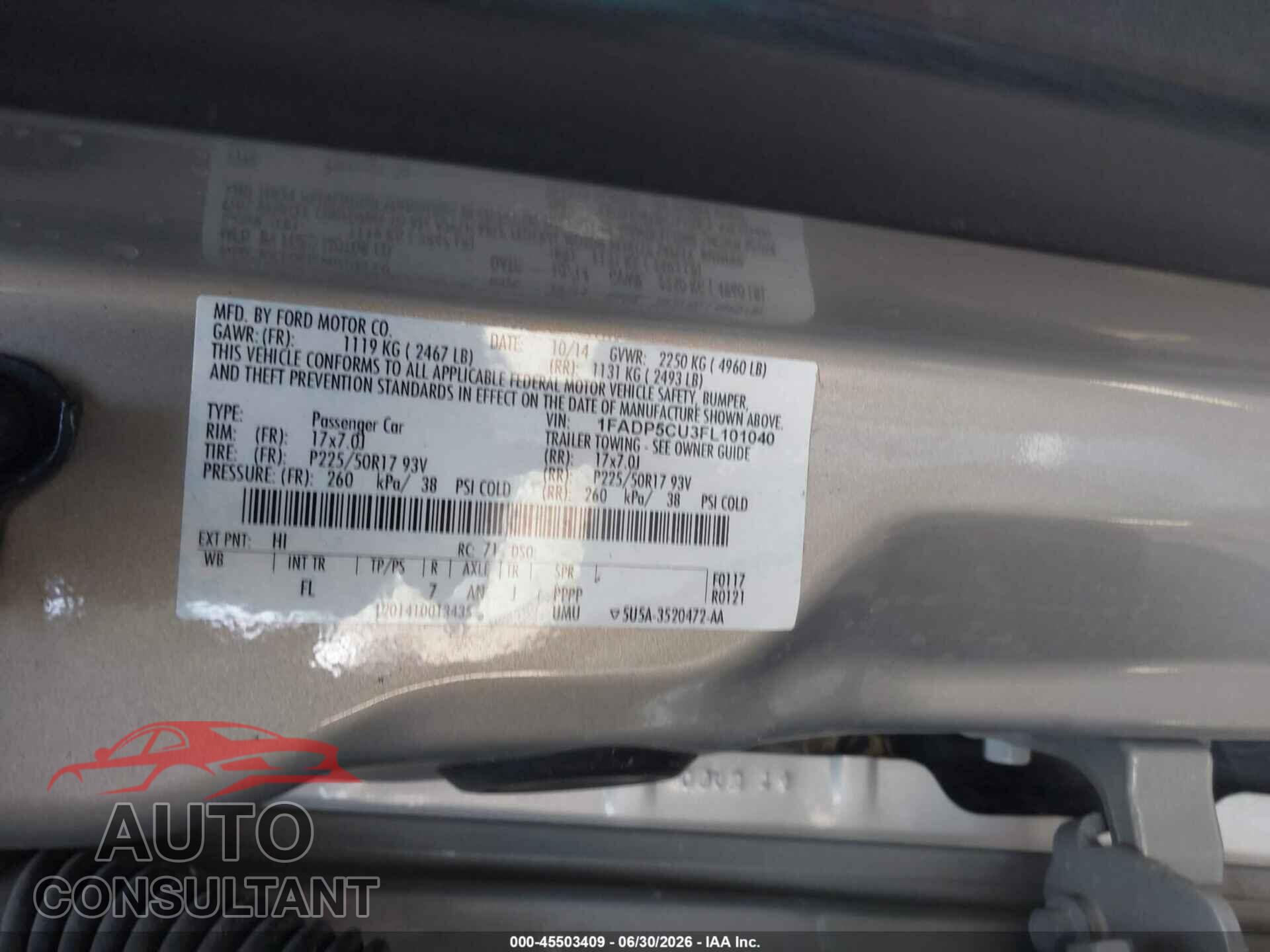 FORD C-MAX ENERGI 2015 - 1FADP5CU3FL101040