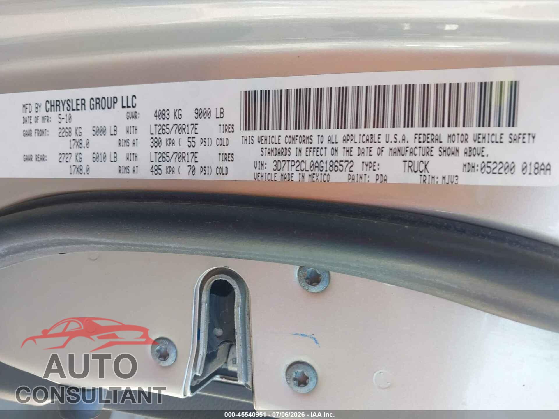 DODGE RAM 2500 2010 - 3D7TP2CL0AG186572