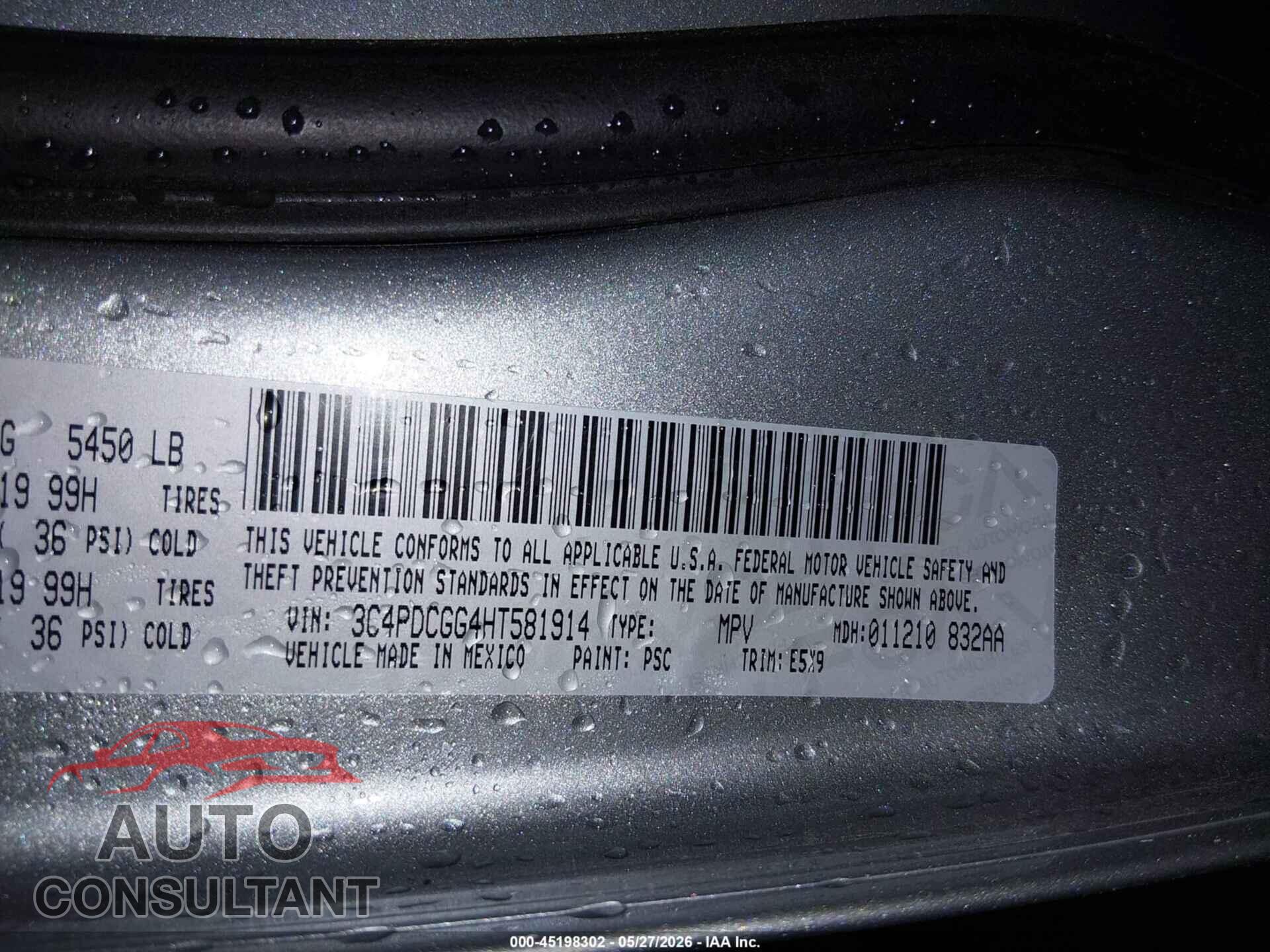 DODGE JOURNEY 2017 - 3C4PDCGG4HT581914