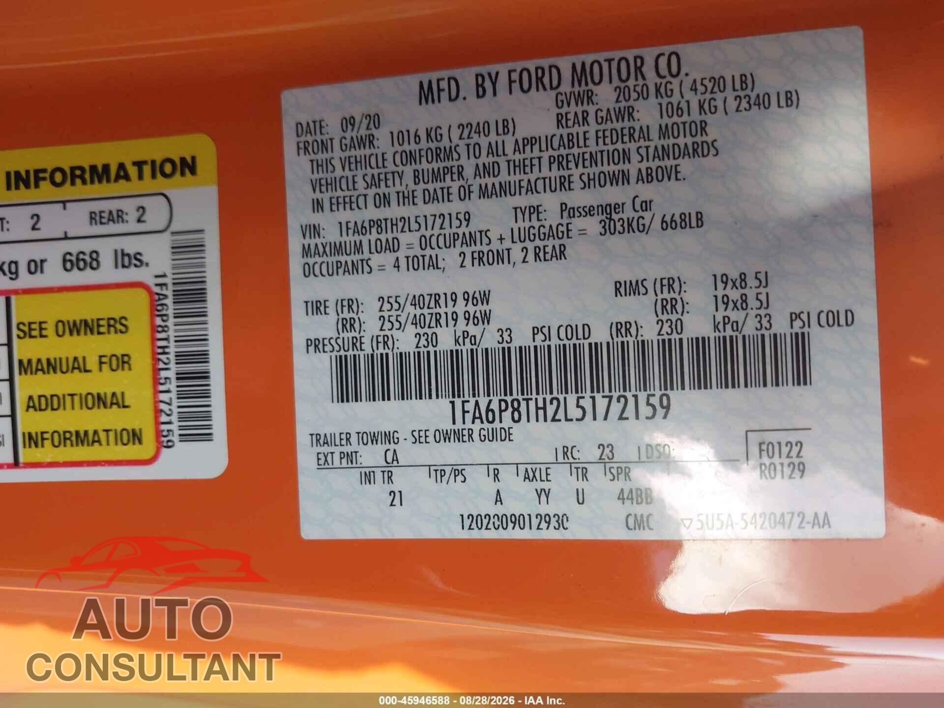 FORD MUSTANG 2020 - 1FA6P8TH2L5172159