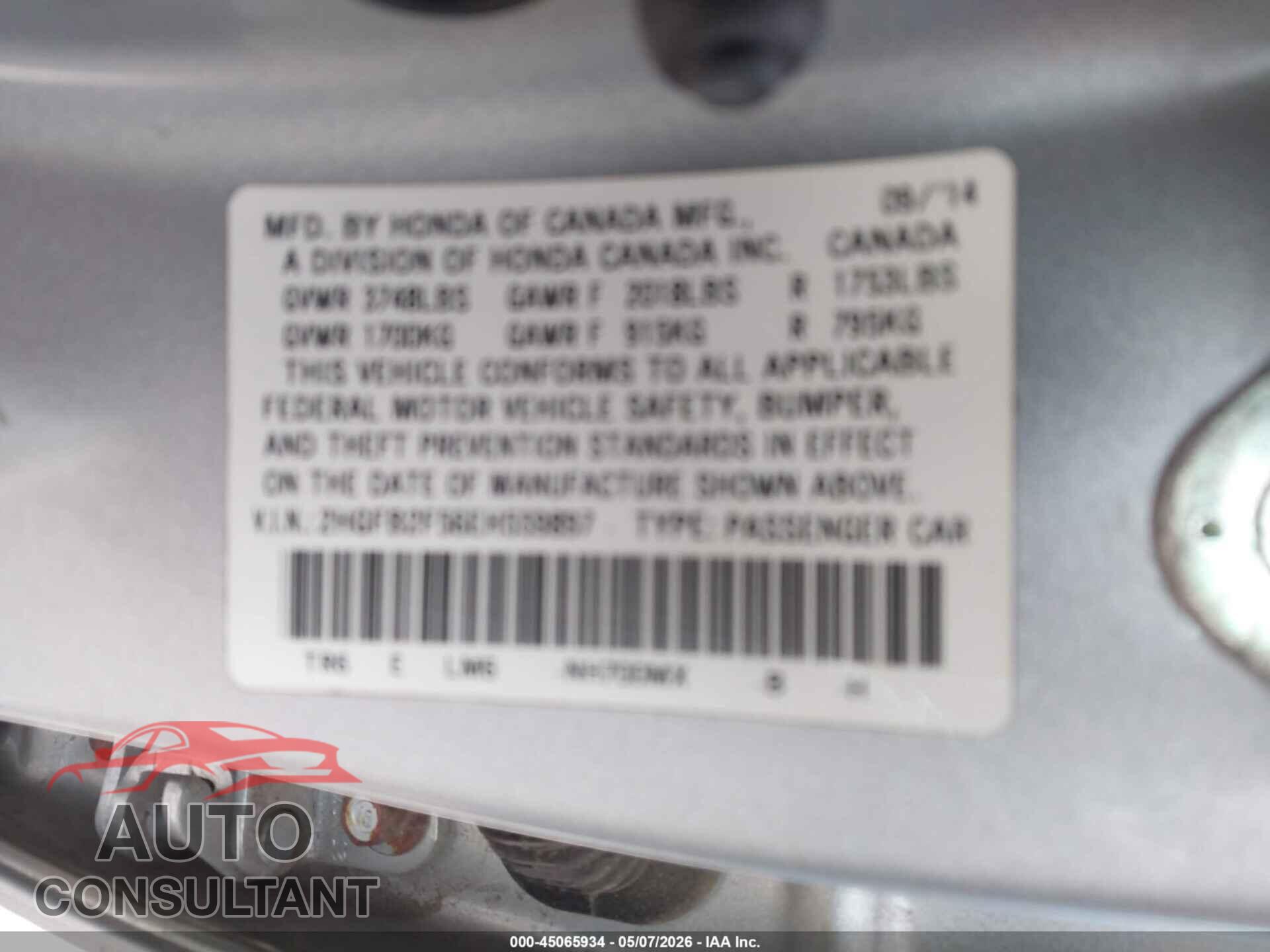 HONDA CIVIC 2014 - 2HGFB2F56EH559897