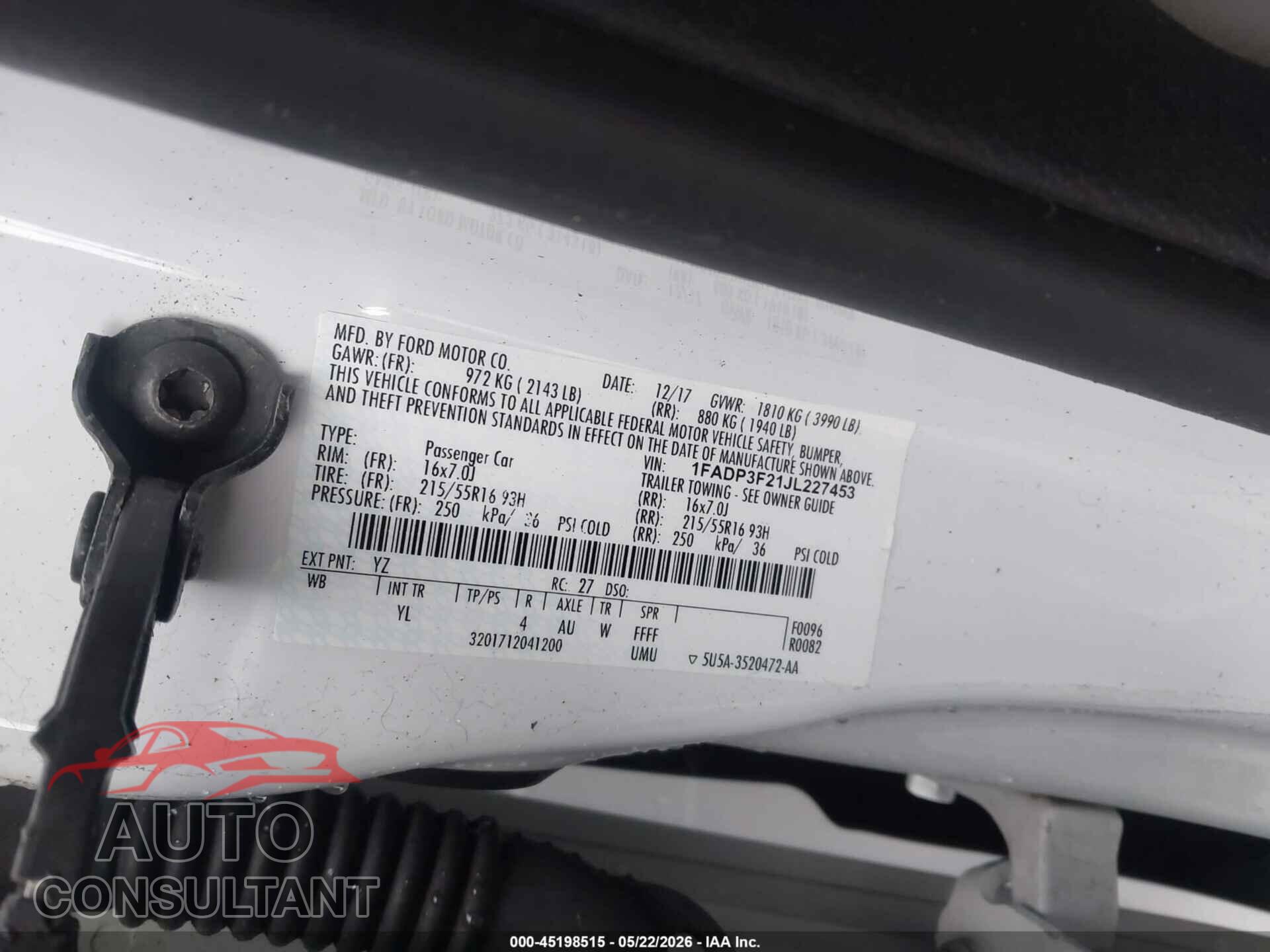 FORD FOCUS 2018 - 1FADP3F21JL227453