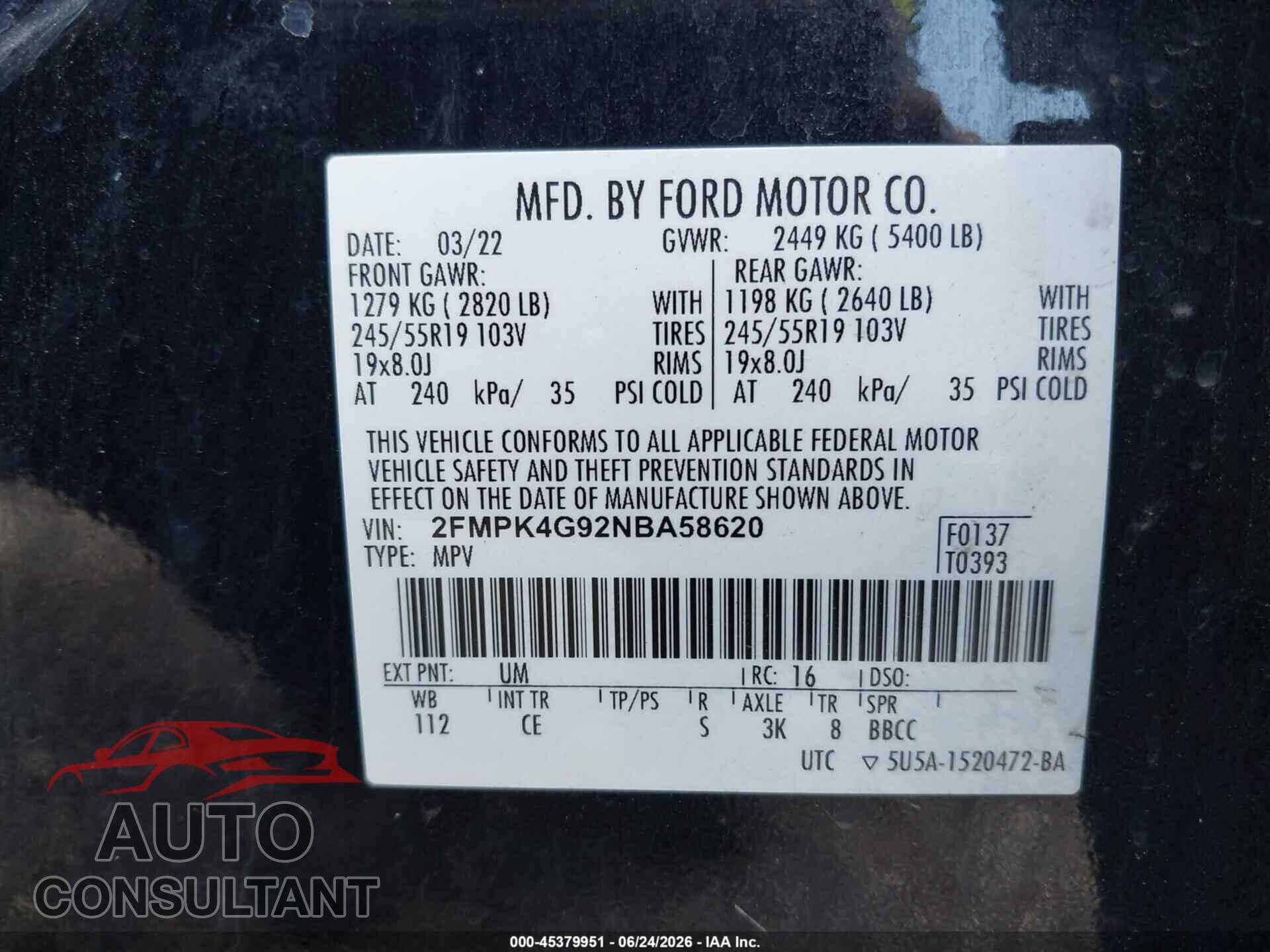 FORD EDGE 2022 - 2FMPK4G92NBA58620