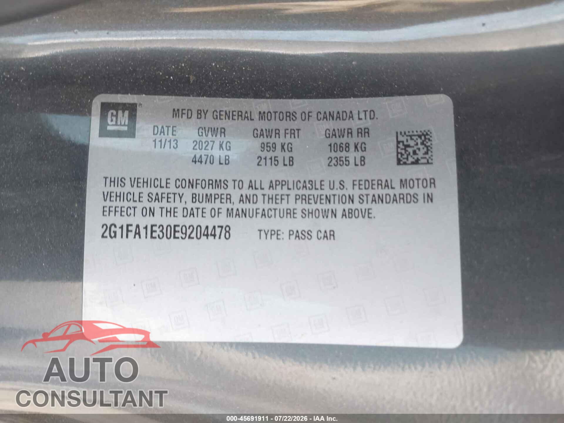 CHEVROLET CAMARO 2014 - 2G1FA1E30E9204478