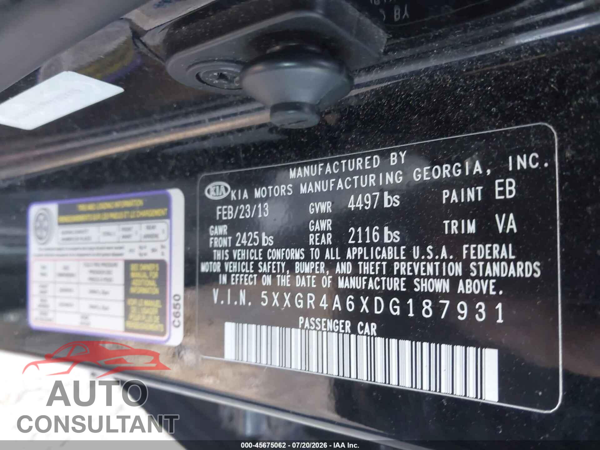 KIA OPTIMA 2013 - 5XXGR4A6XDG187931