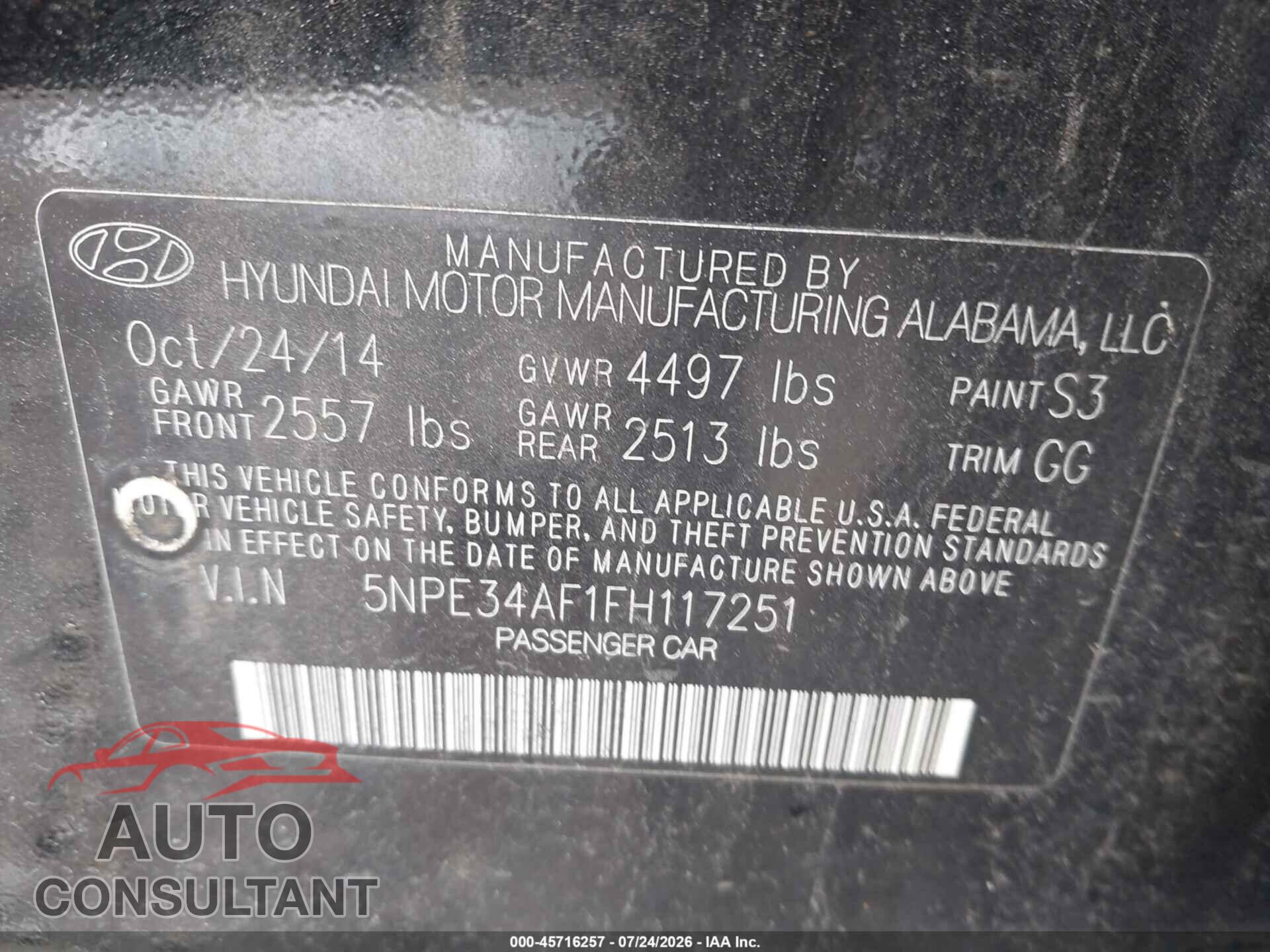 HYUNDAI SONATA 2015 - 5NPE34AF1FH117251
