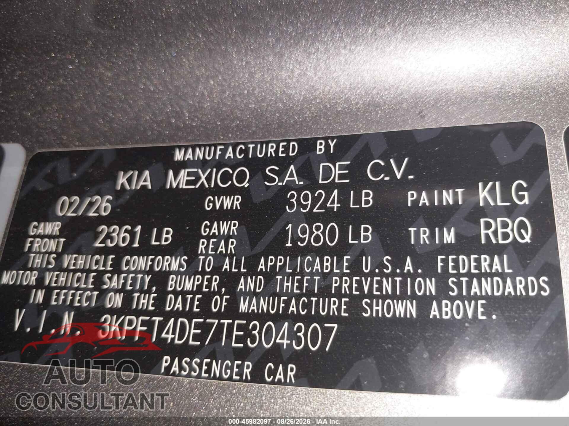 KIA K4 2026 - 3KPFT4DE7TE304307