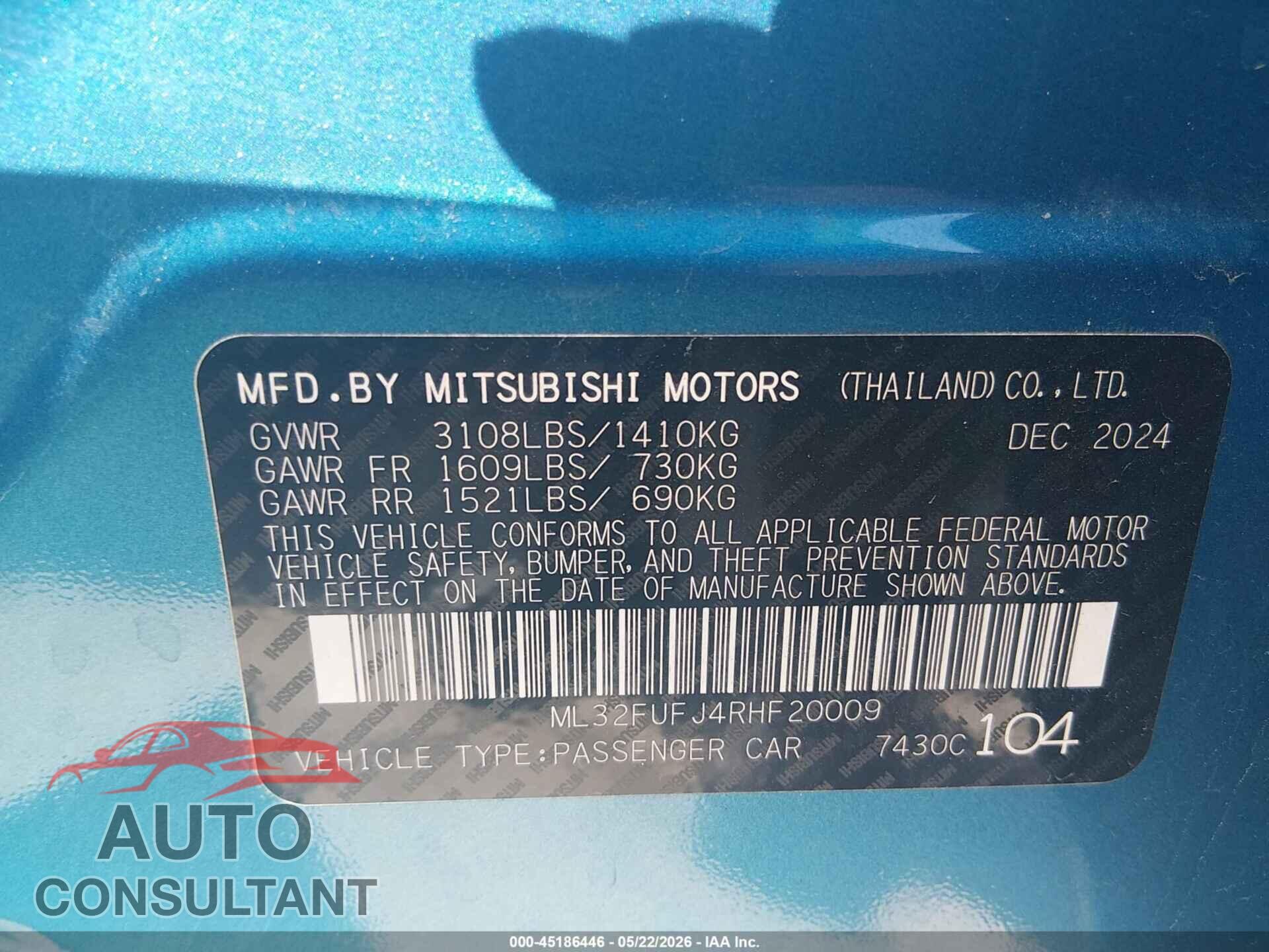 MITSUBISHI MIRAGE G4 2024 - ML32FUFJ4RHF20009