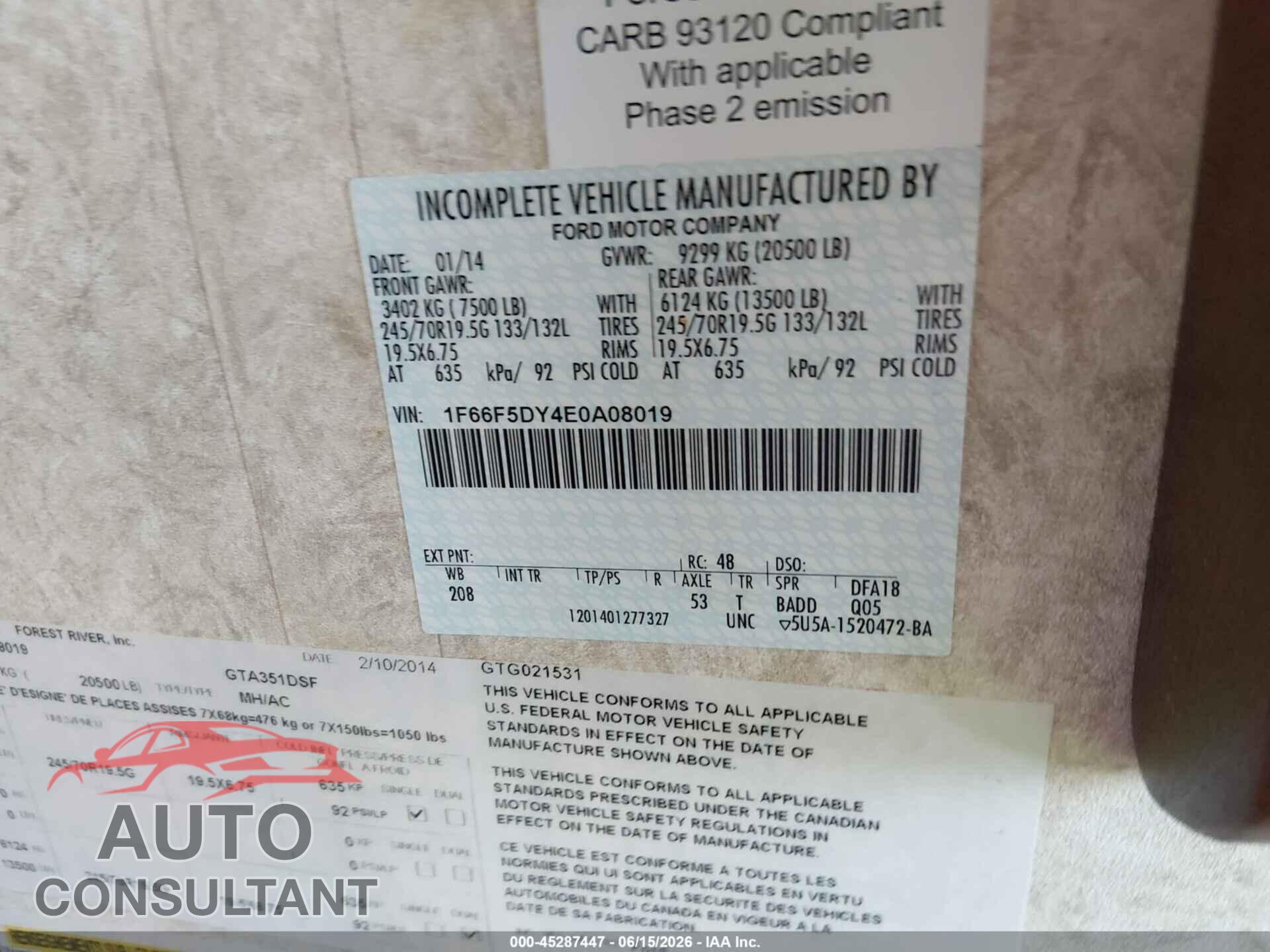 FORD F53 2014 - 1F66F5DY4E0A08019
