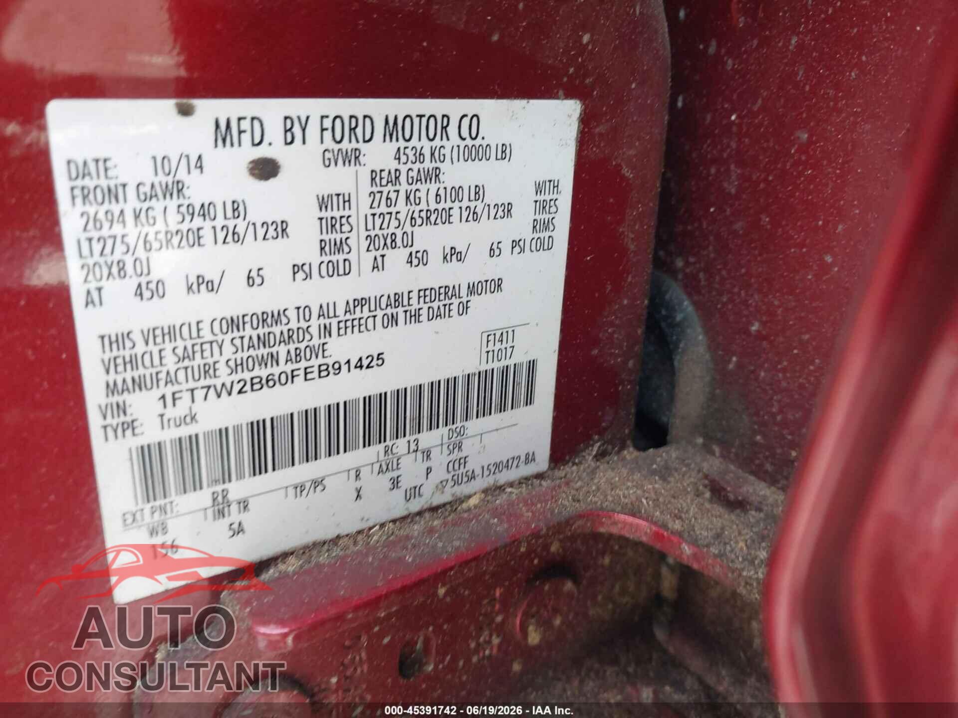 FORD F-250 2015 - 1FT7W2B60FEB91425