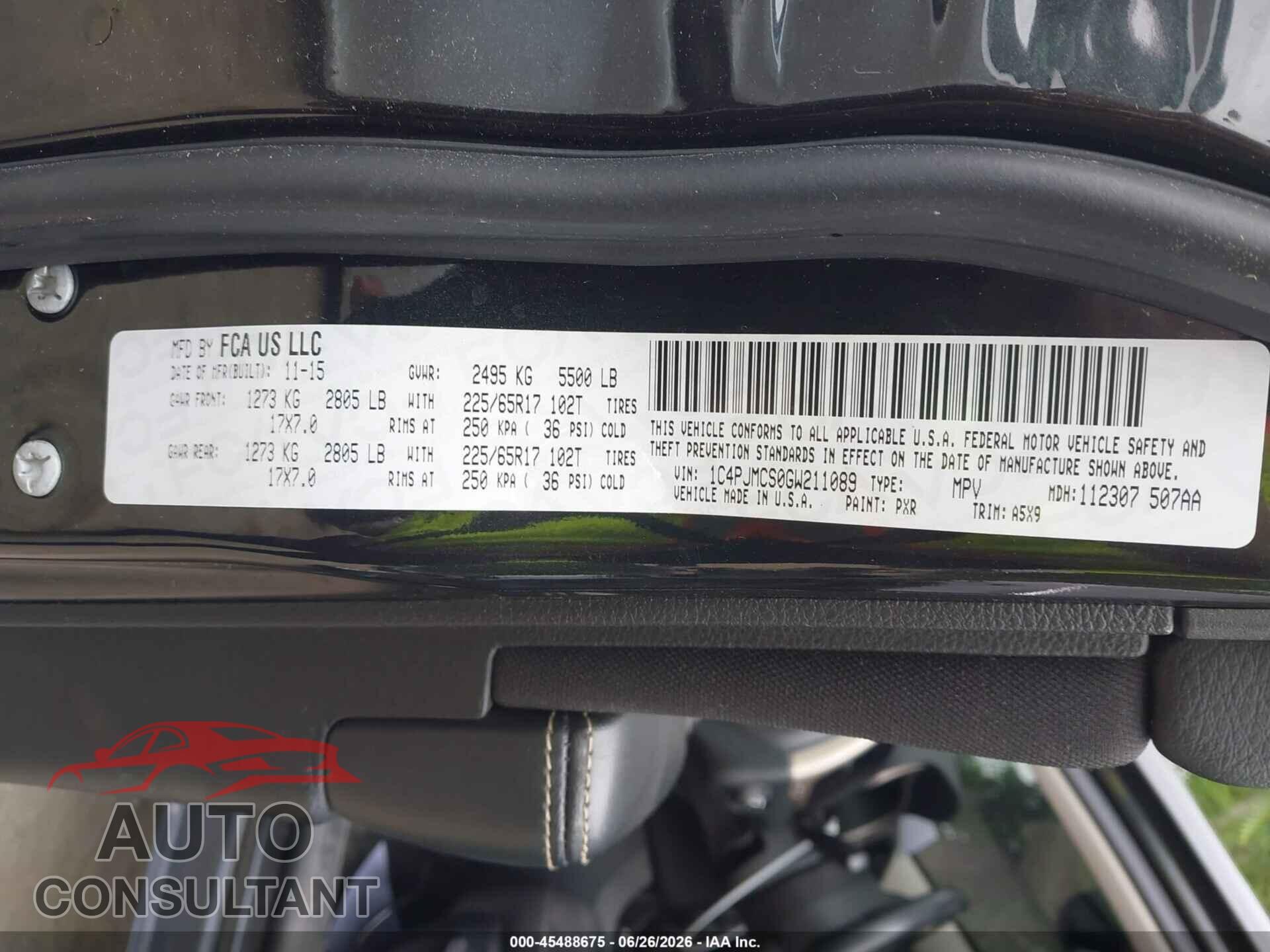 JEEP CHEROKEE 2016 - 1C4PJMCS0GW211089