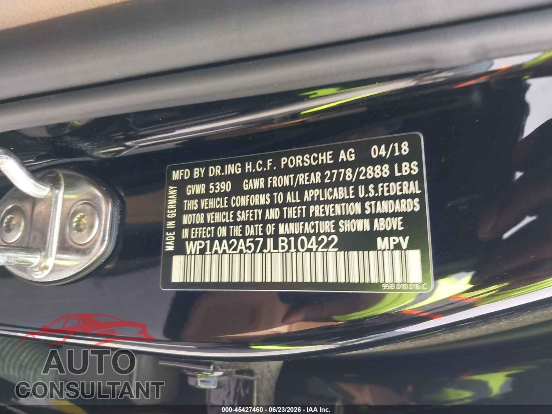 PORSCHE MACAN 2018 - WP1AA2A57JLB10422