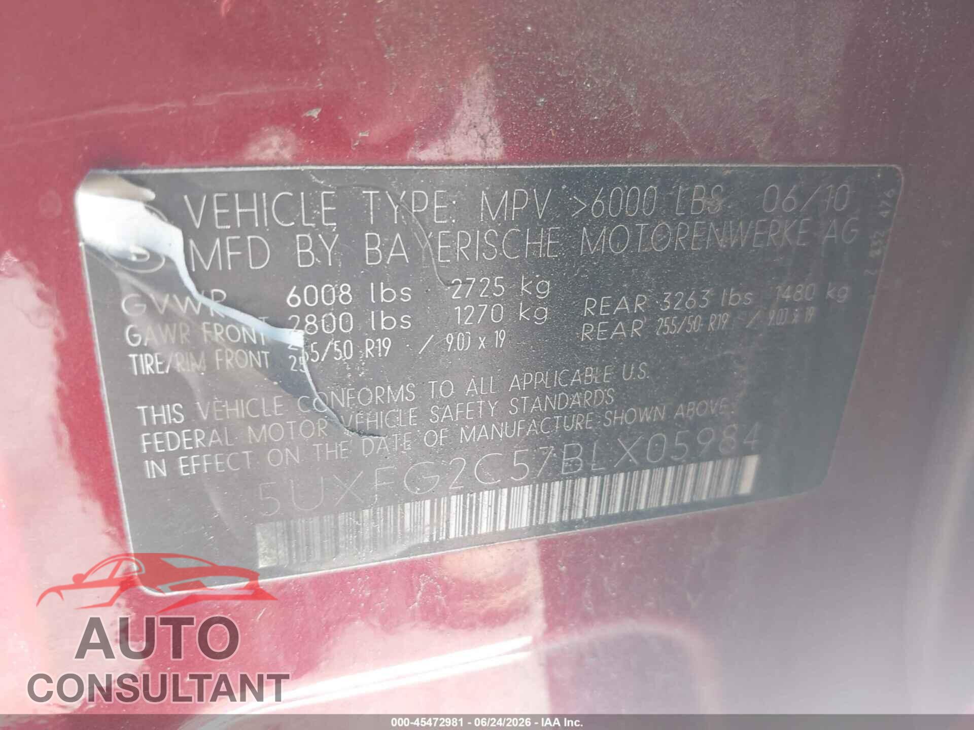 BMW X6 2011 - 5UXFG2C57BLX05984