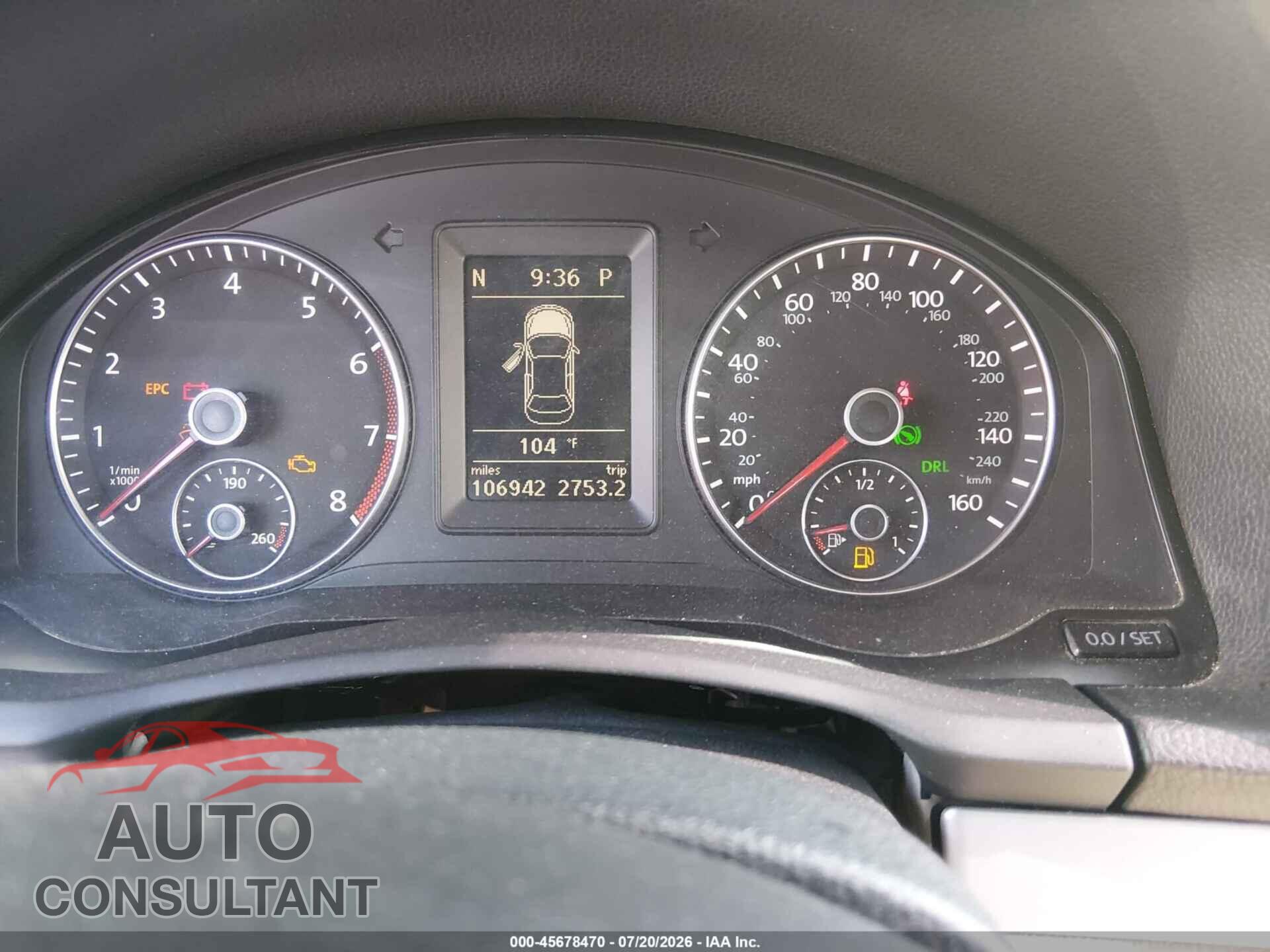VOLKSWAGEN EOS 2012 - WVWBW7AH8CV020346