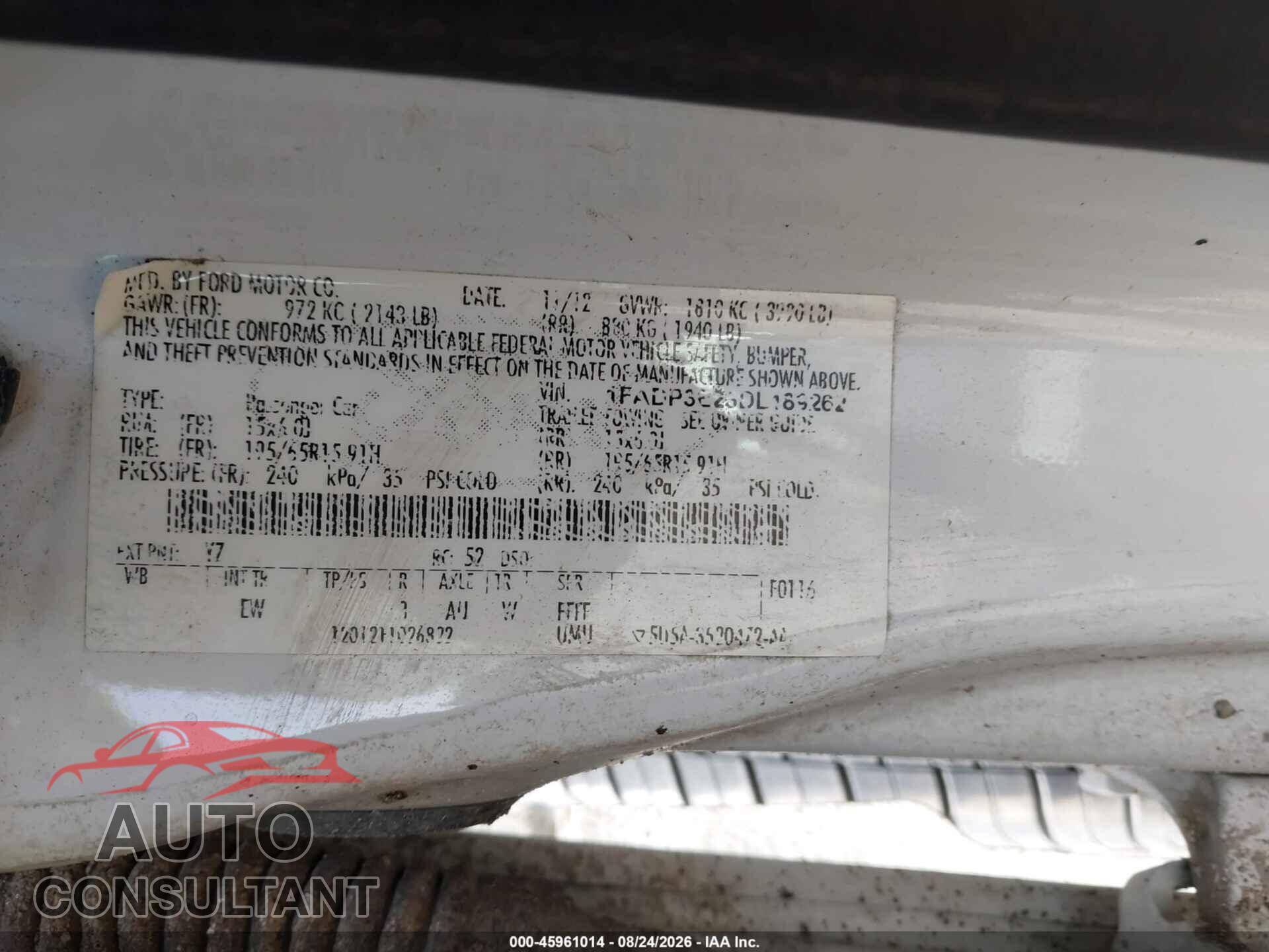 FORD FOCUS 2013 - 1FADP3E23DL189262