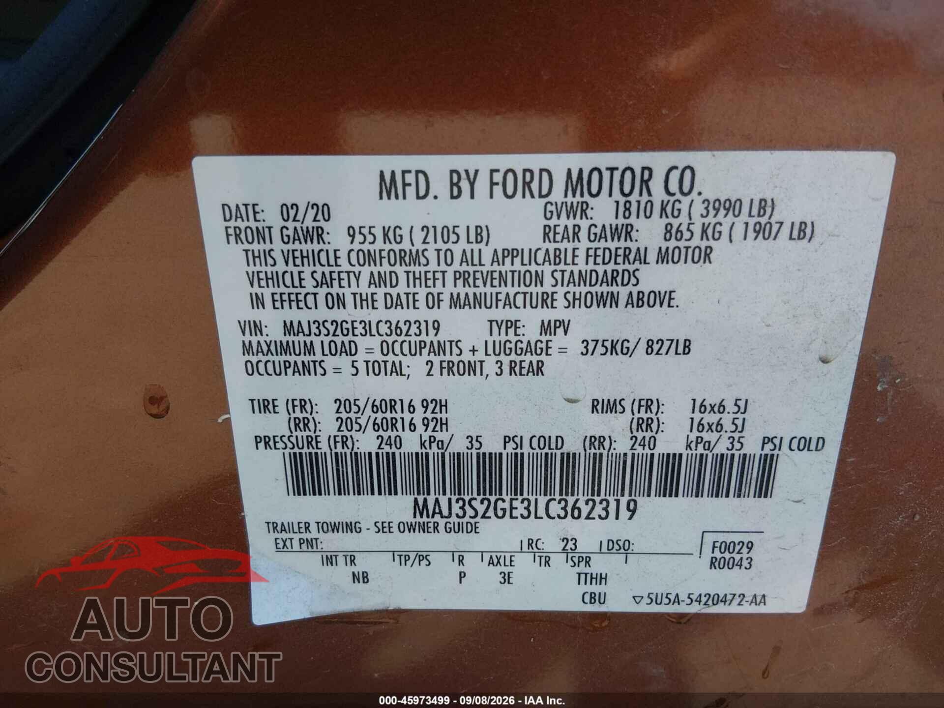 FORD ECOSPORT 2020 - MAJ3S2GE3LC362319