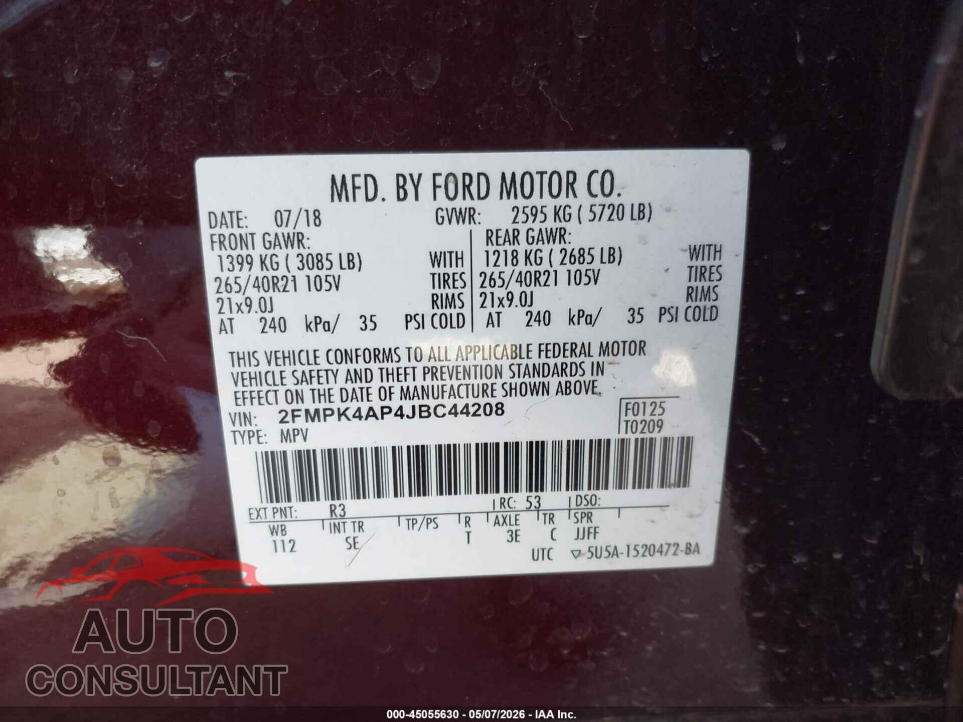FORD EDGE 2018 - 2FMPK4AP4JBC44208
