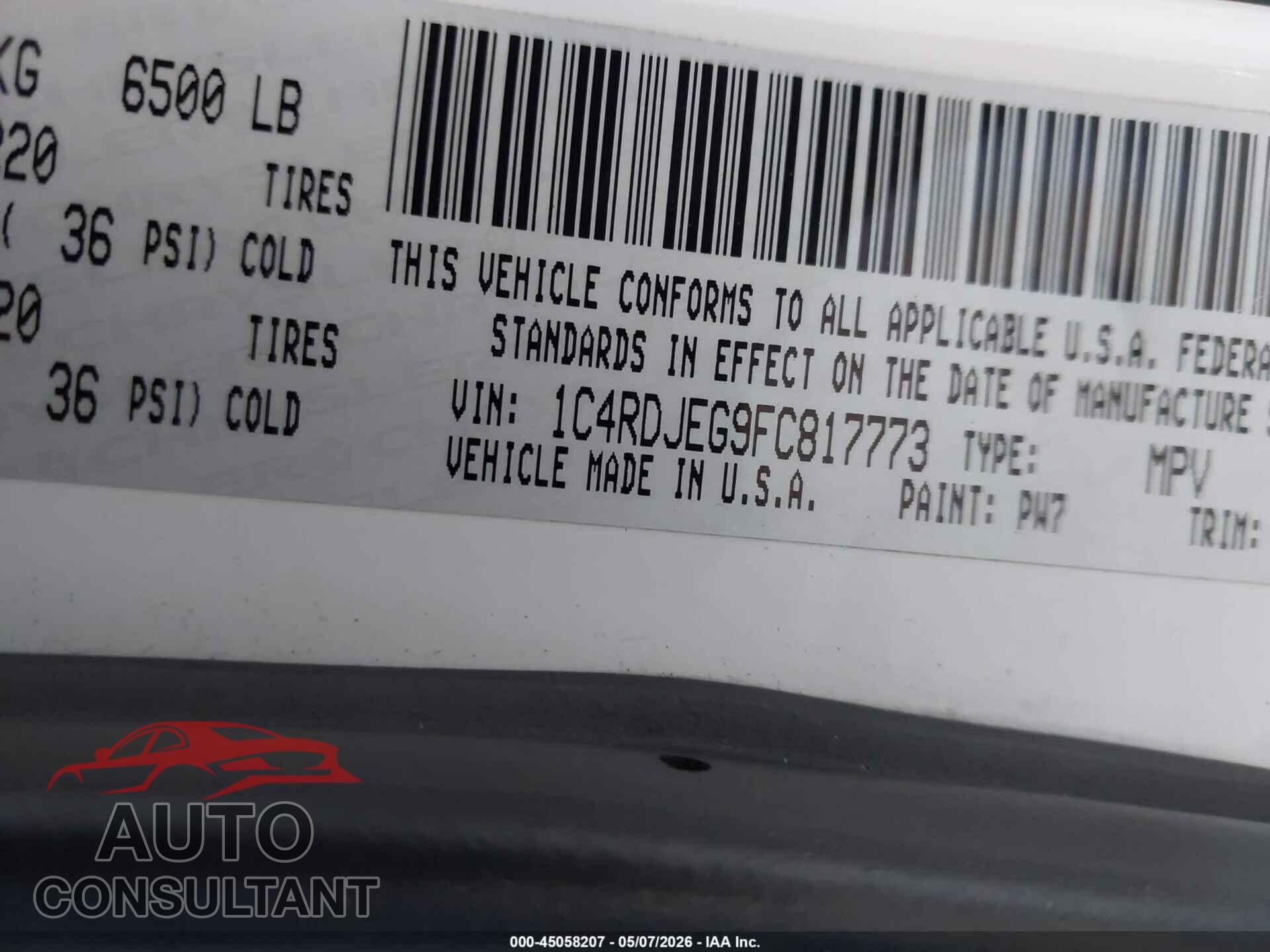DODGE DURANGO 2015 - 1C4RDJEG9FC817773