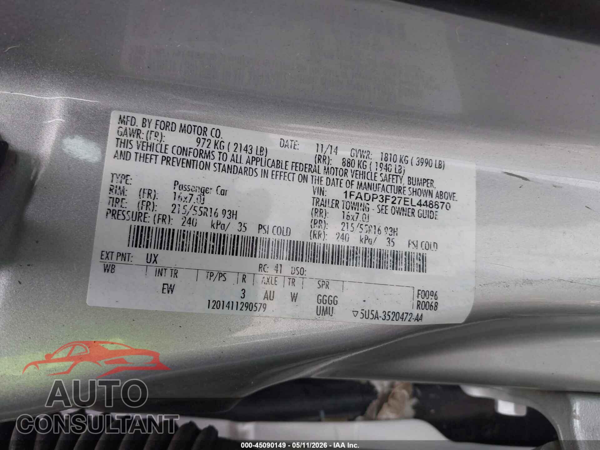 FORD FOCUS 2014 - 1FADP3F27EL448870