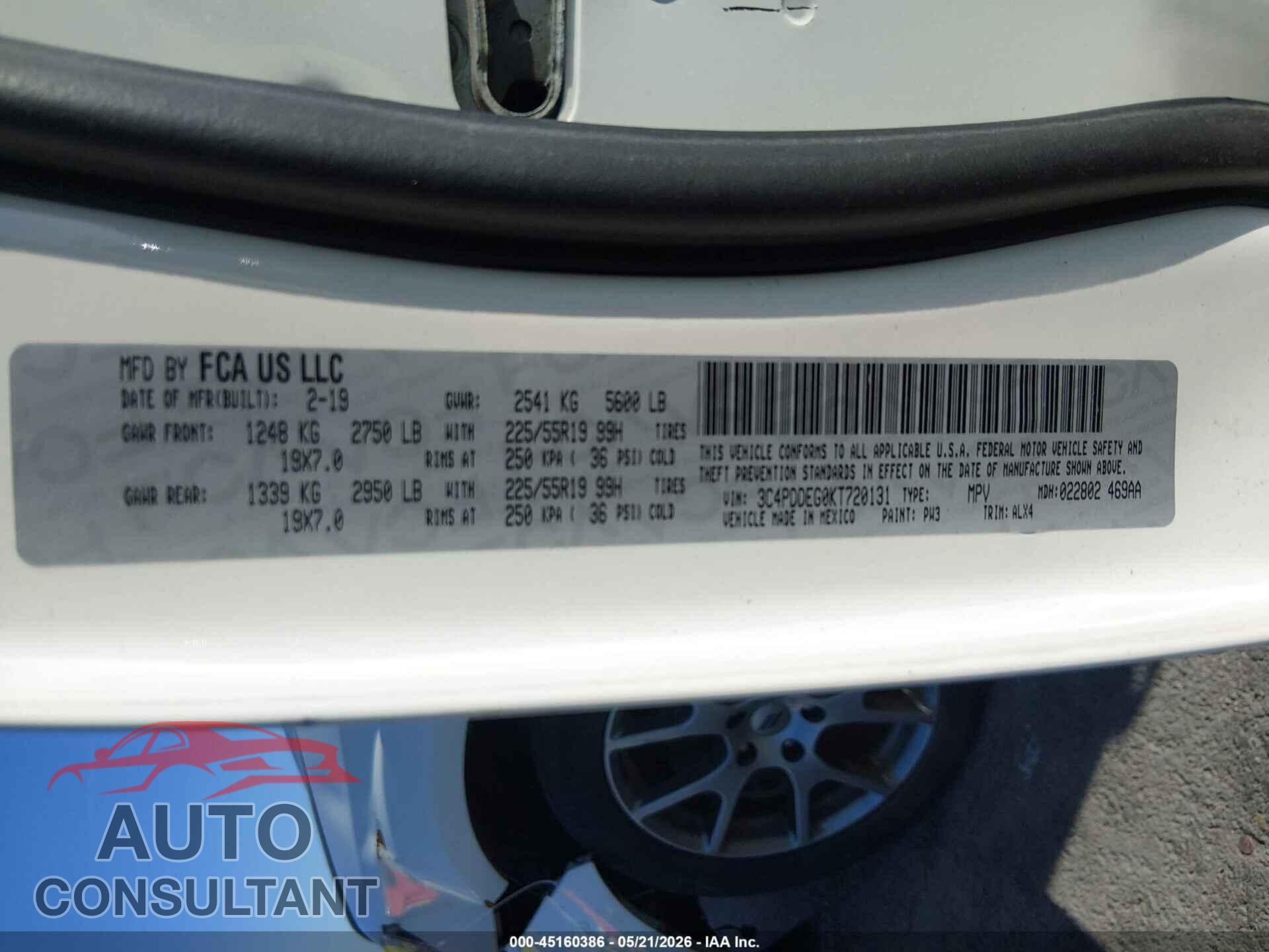 DODGE JOURNEY 2019 - 3C4PDDEG0KT720131