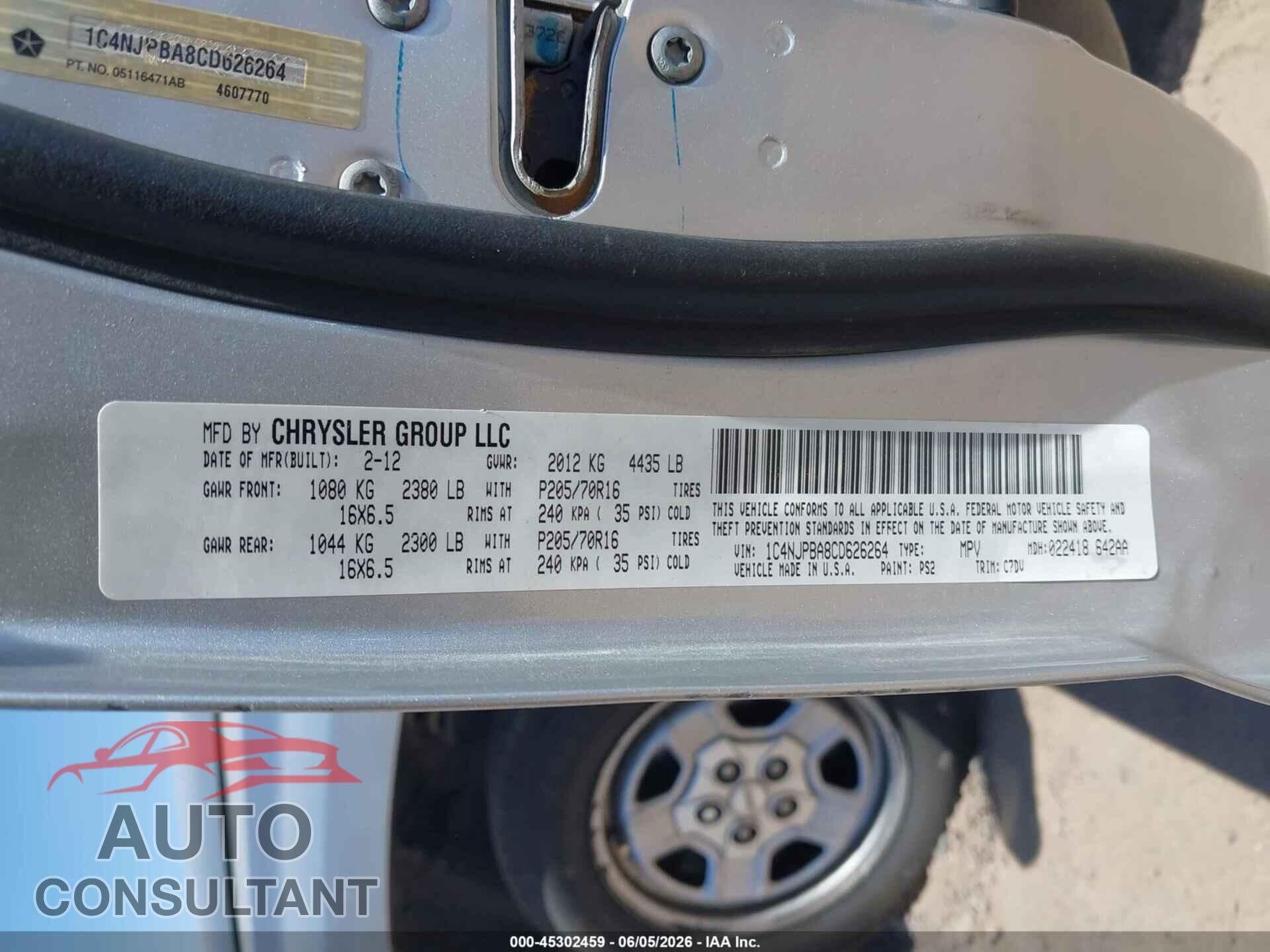 JEEP PATRIOT 2012 - 1C4NJPBA8CD626264