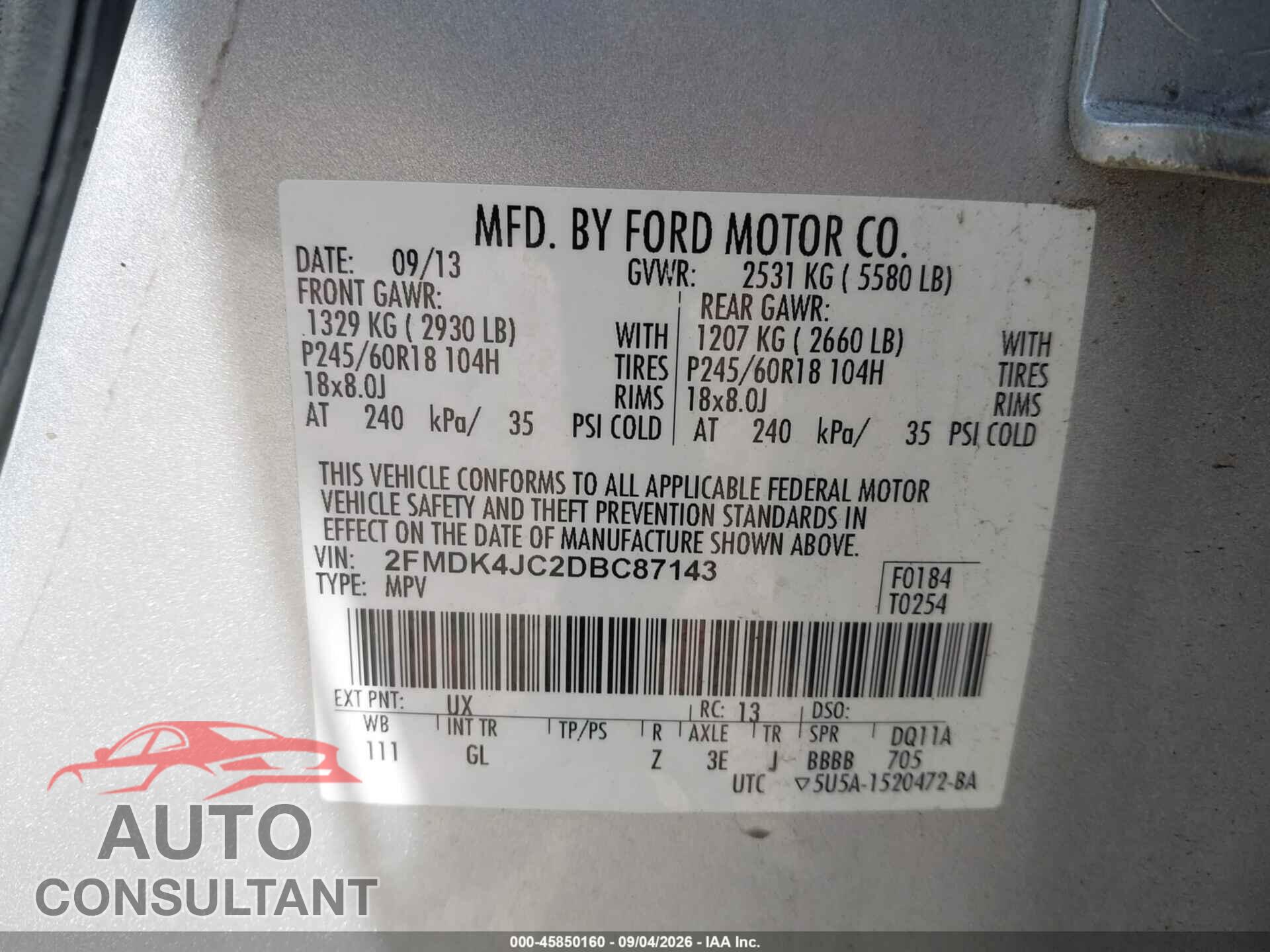 FORD EDGE 2013 - 2FMDK4JC2DBC87143