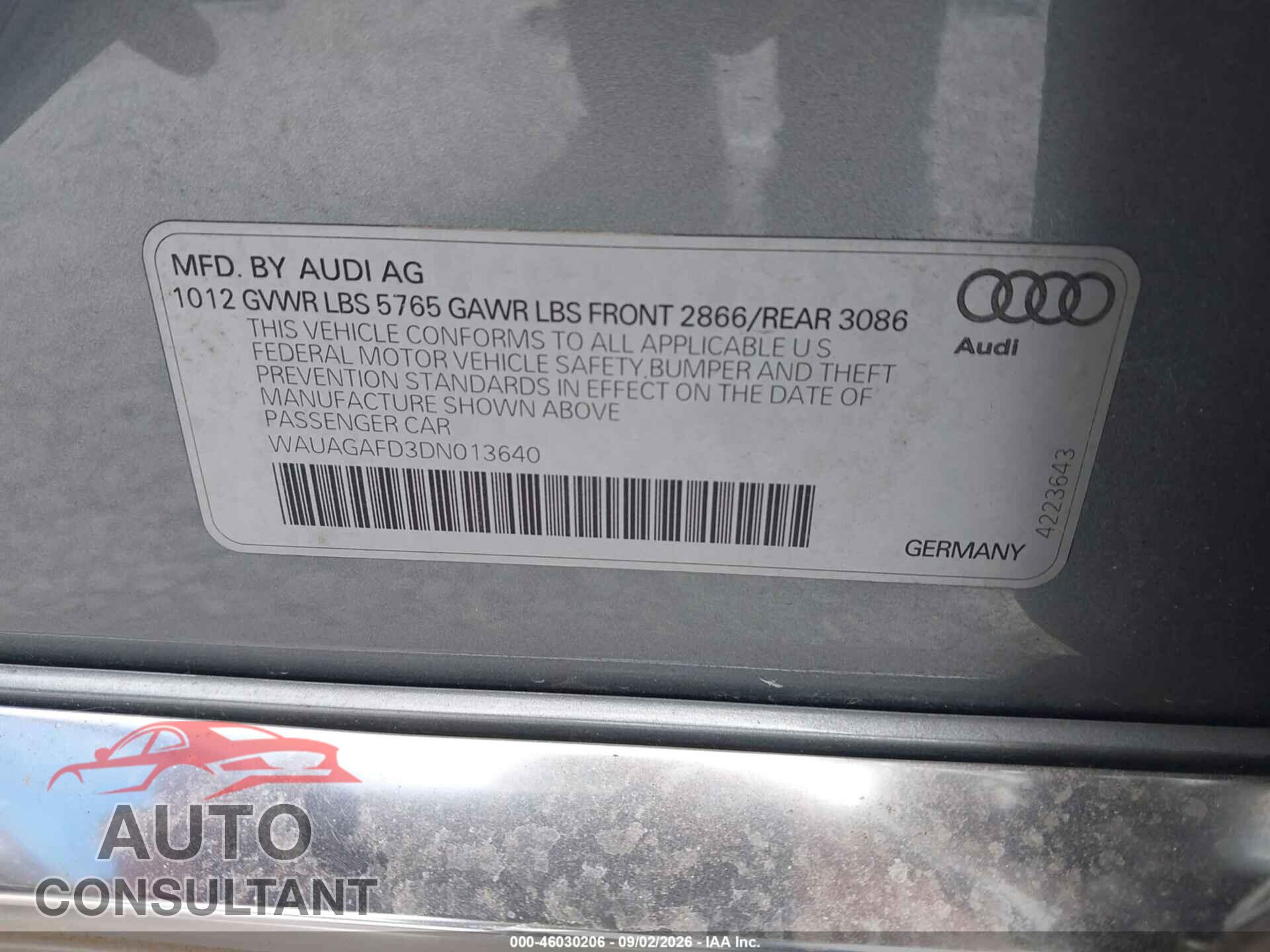 AUDI A8 2013 - WAUAGAFD3DN013640