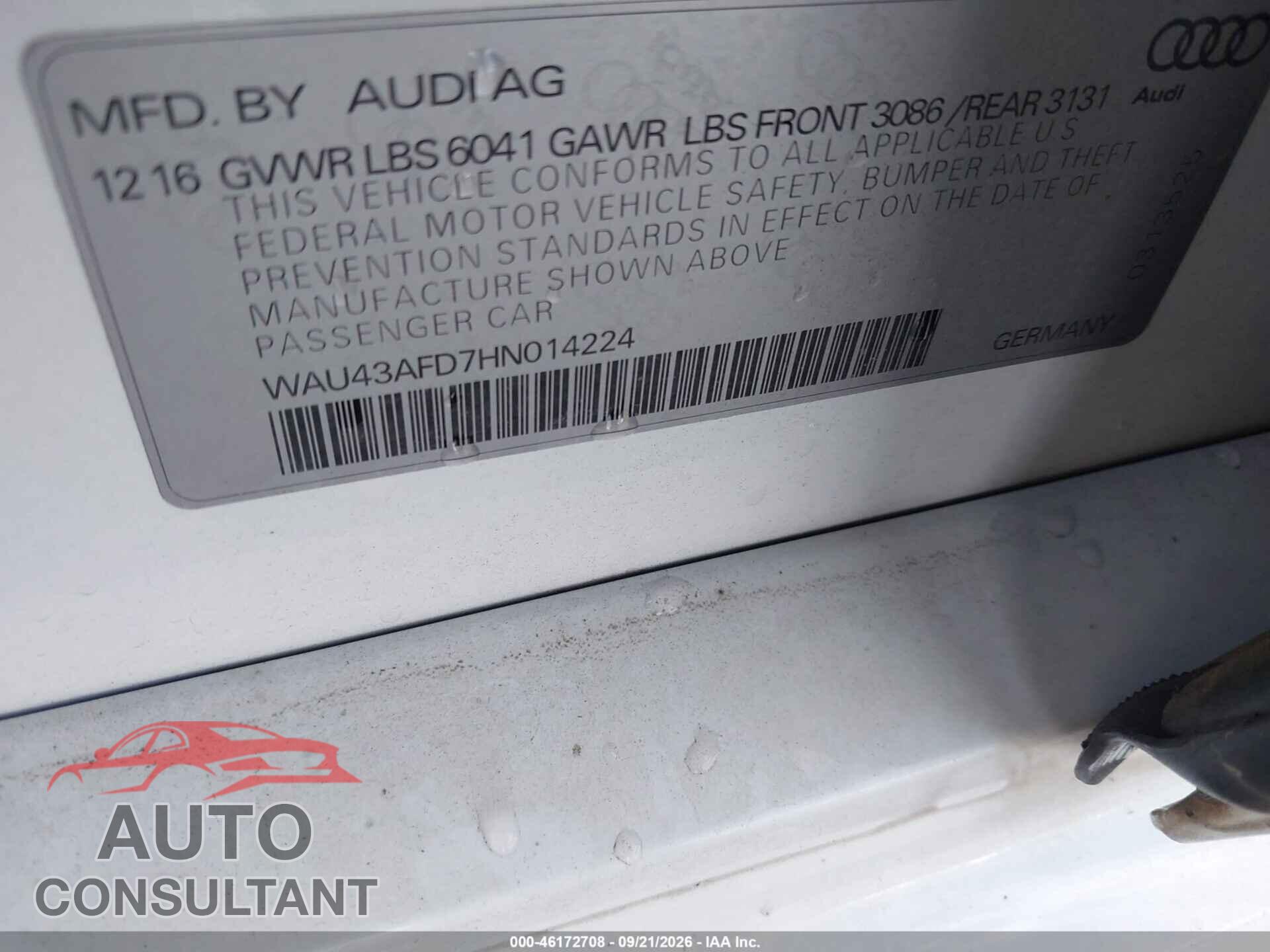 AUDI A8 L 2017 - WAU43AFD7HN014224