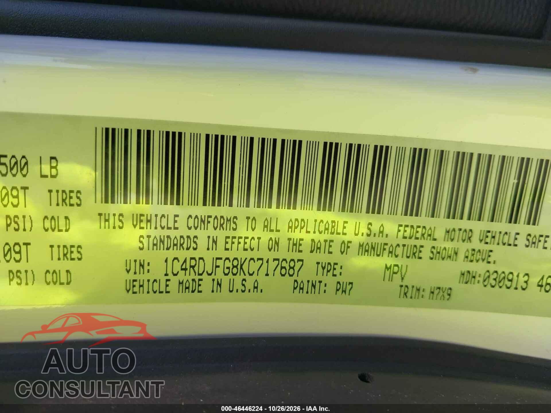 DODGE DURANGO 2019 - 1C4RDJFG8KC717687