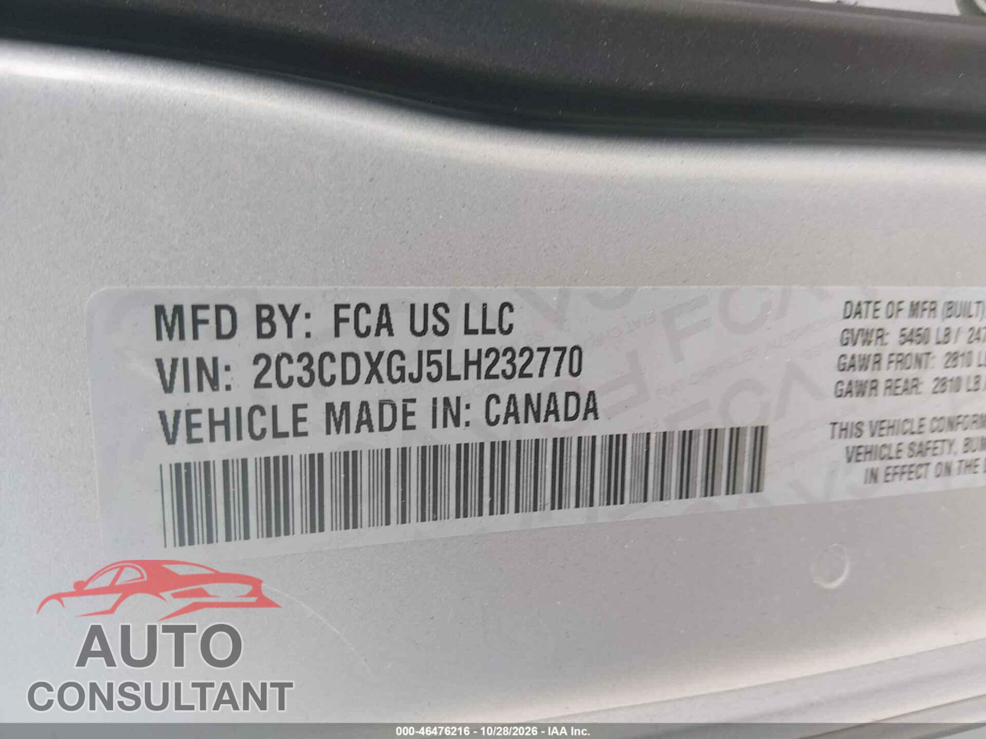 DODGE CHARGER 2020 - 2C3CDXGJ5LH232770