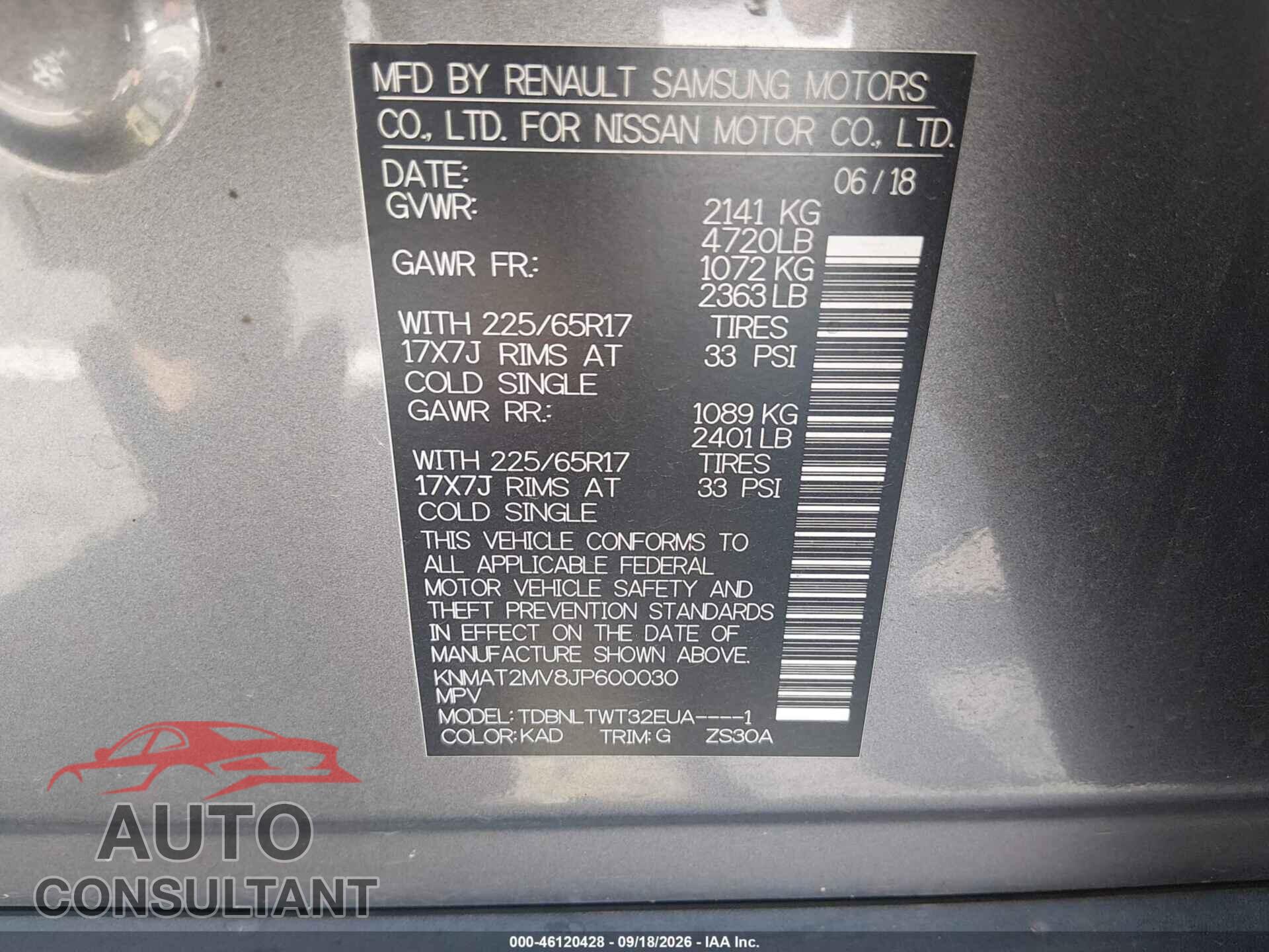 NISSAN ROGUE 2018 - KNMAT2MV8JP600030
