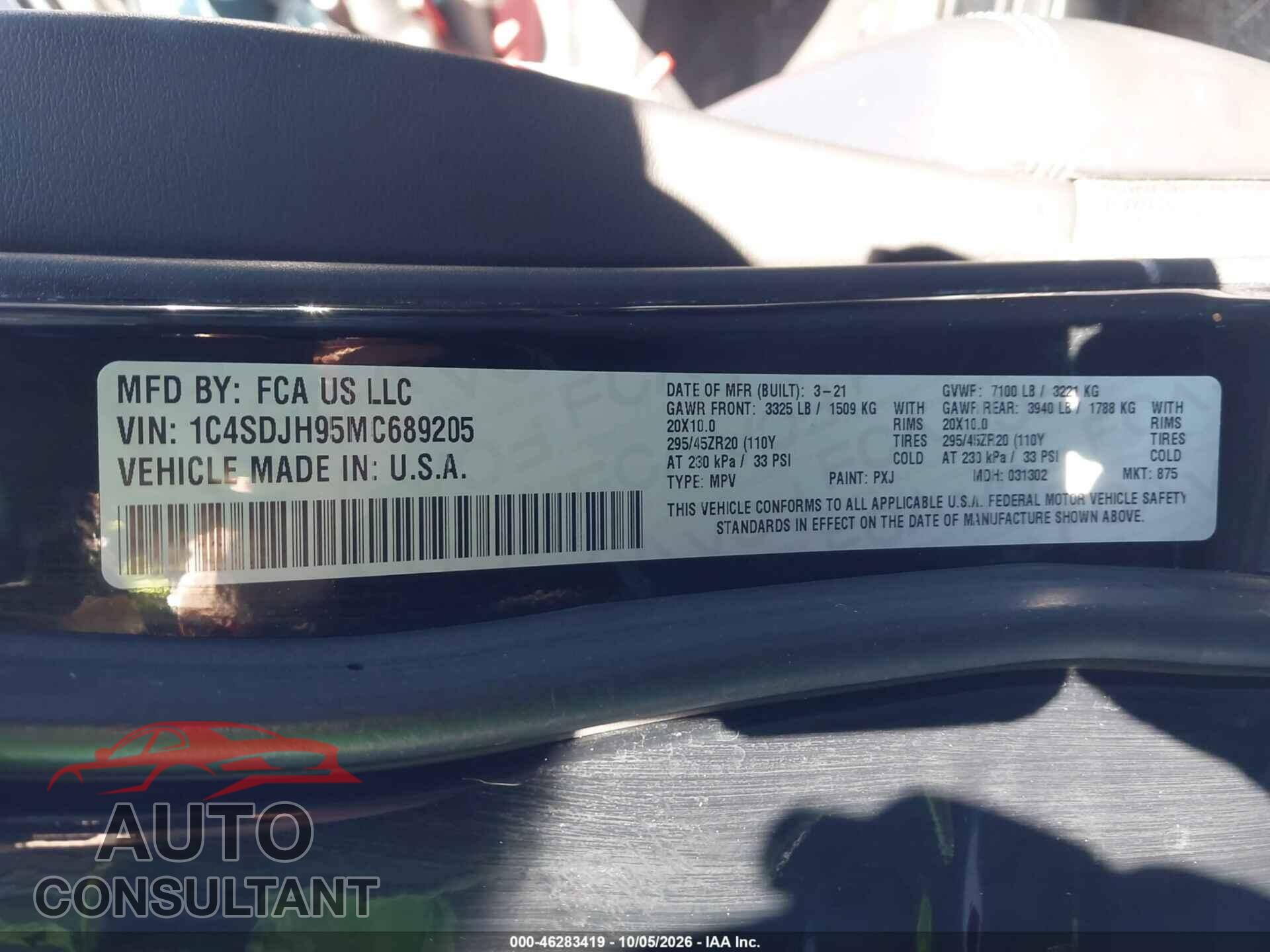 DODGE DURANGO 2021 - 1C4SDJH95MC689205