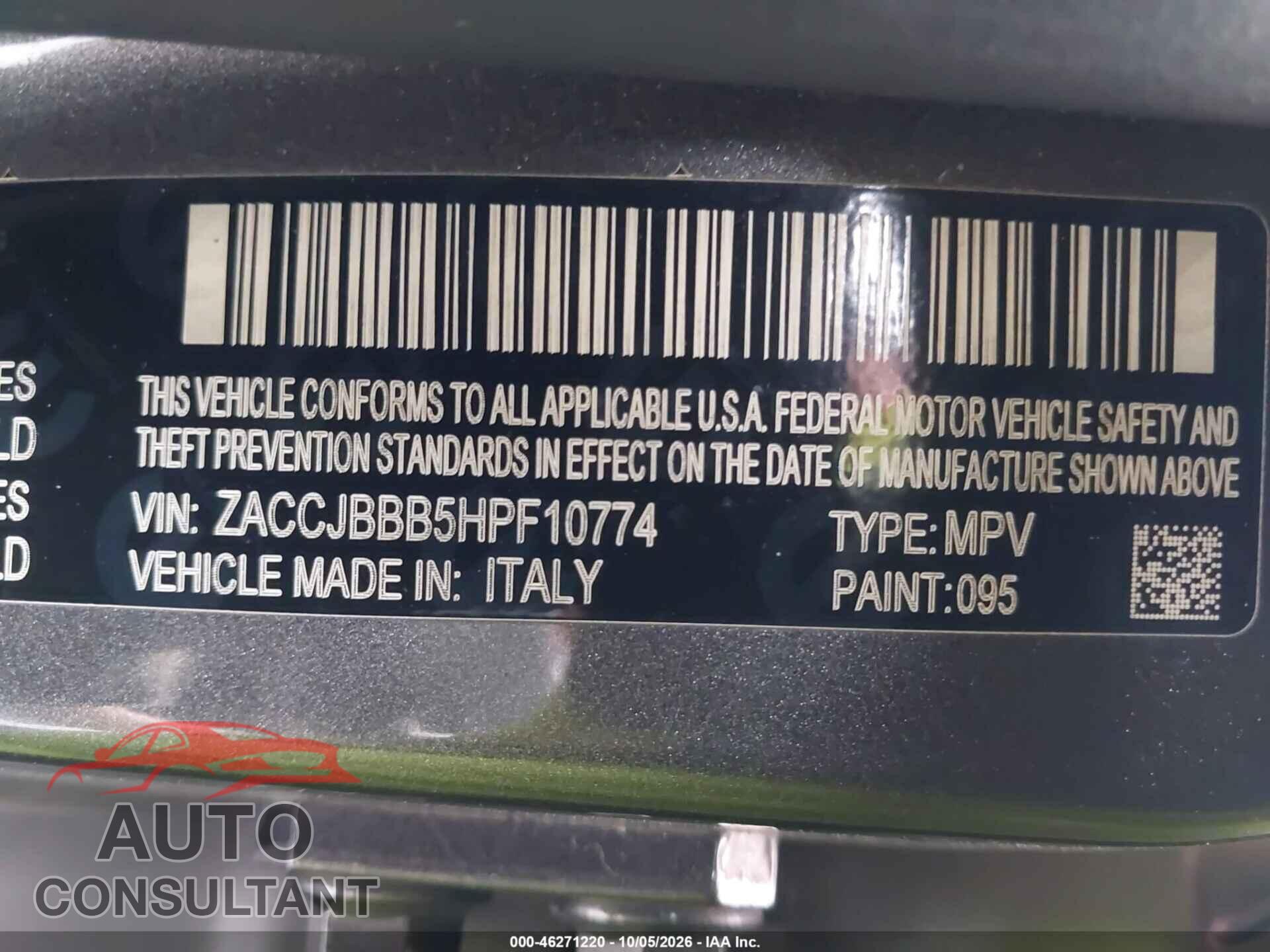 JEEP RENEGADE 2017 - ZACCJBBB5HPF10774
