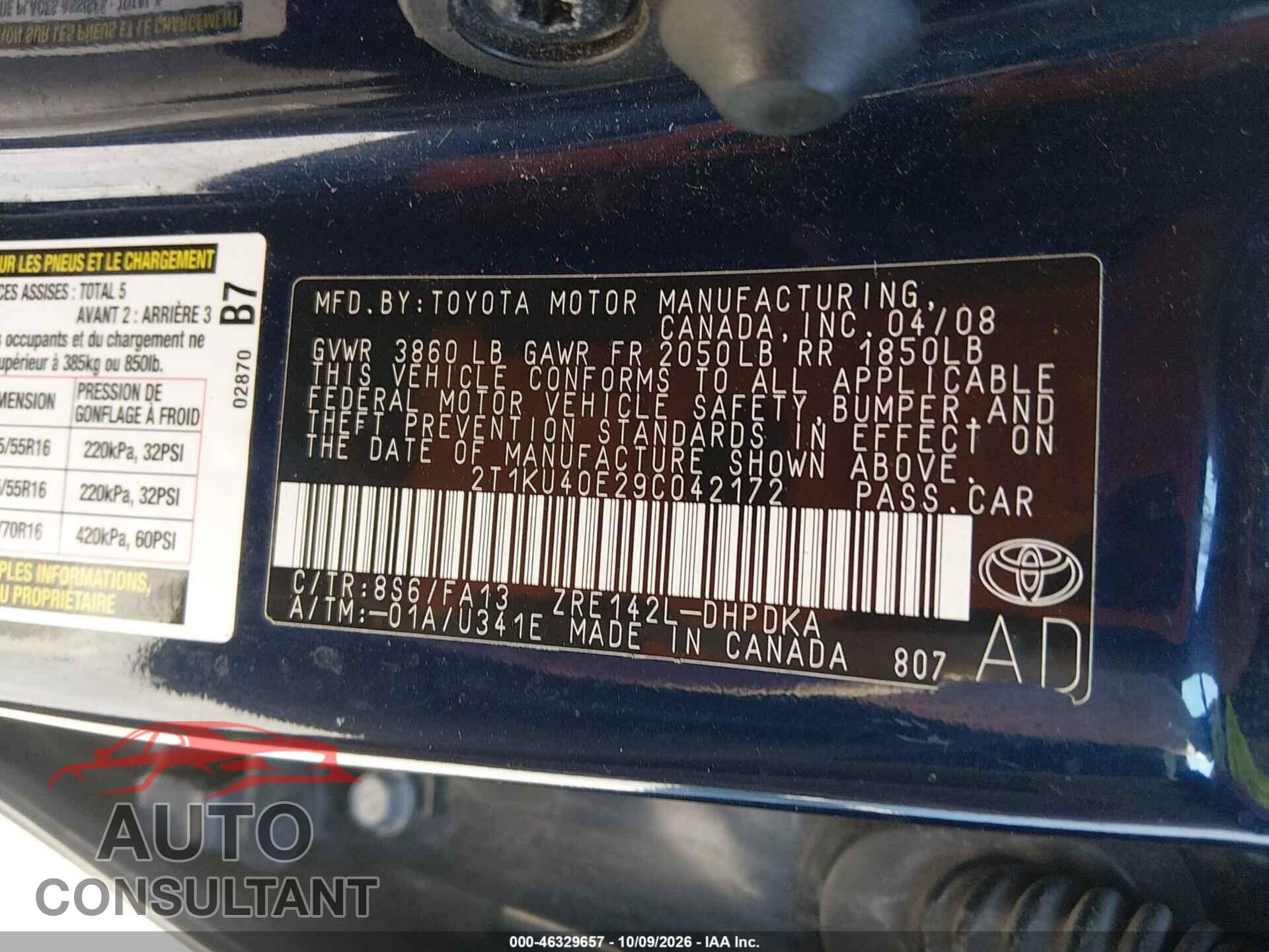 TOYOTA MATRIX 2009 - 2T1KU40E29C042172