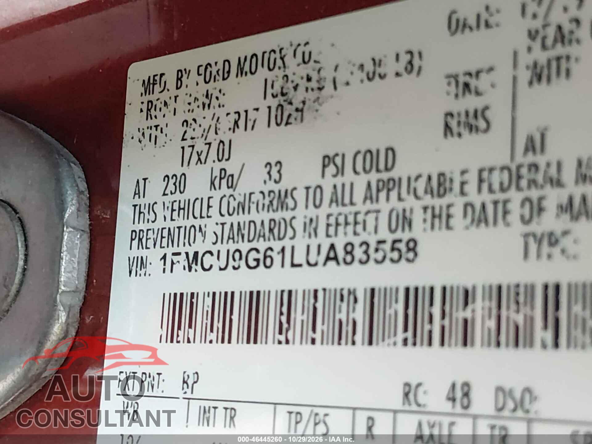 FORD ESCAPE 2020 - 1FMCU9G61LUA83558