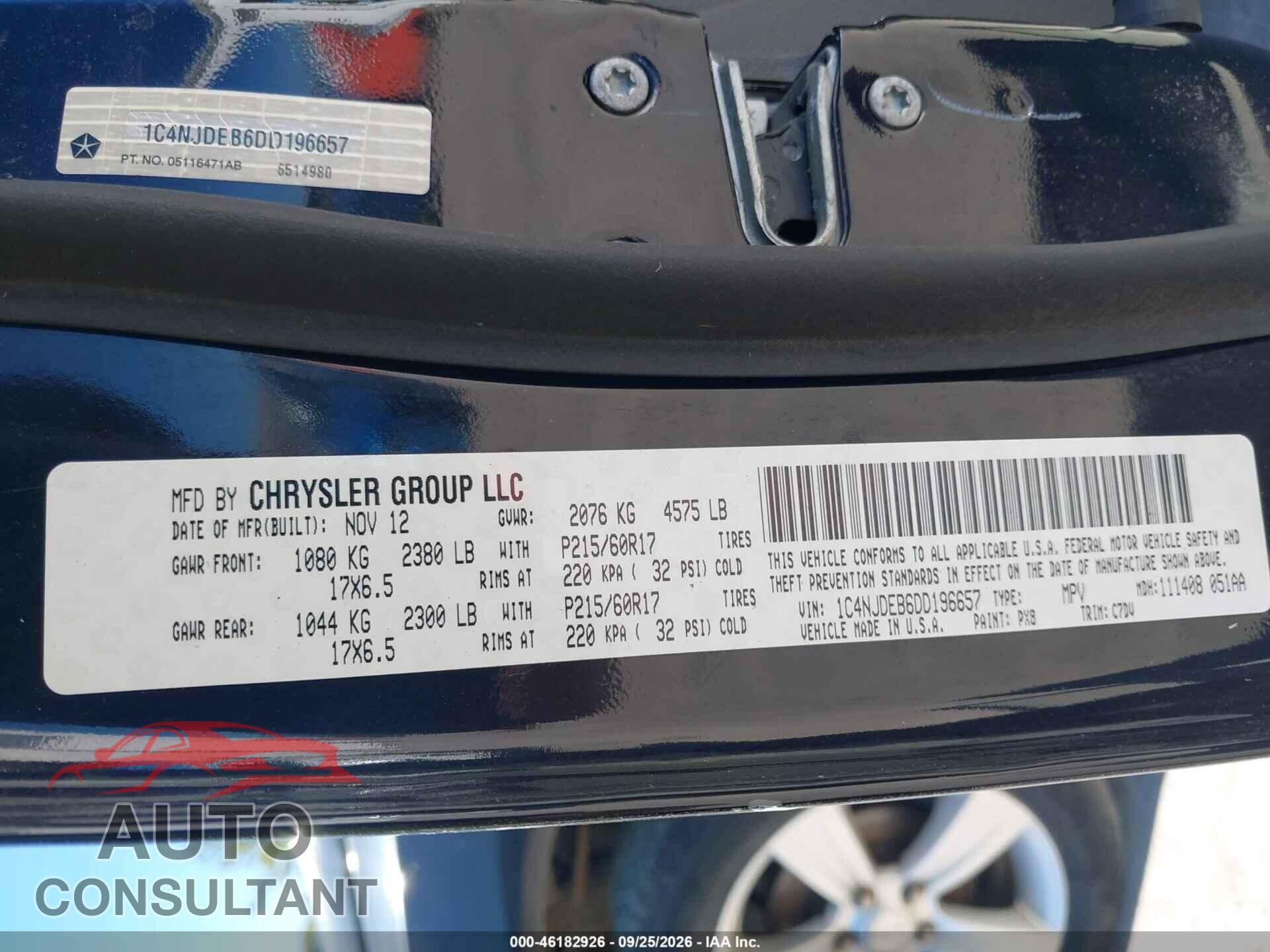 JEEP COMPASS 2013 - 1C4NJDEB6DD196657