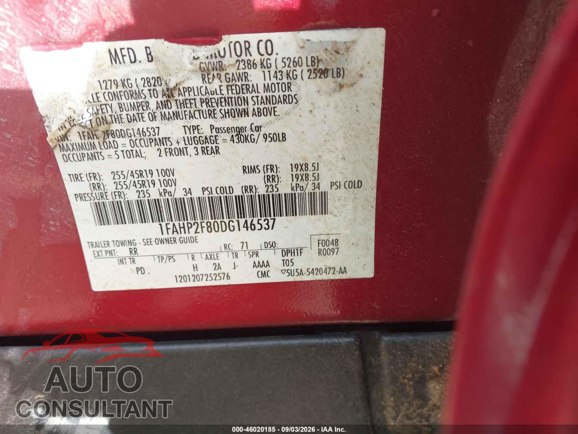 FORD TAURUS 2013 - 1FAHP2F80DG146537