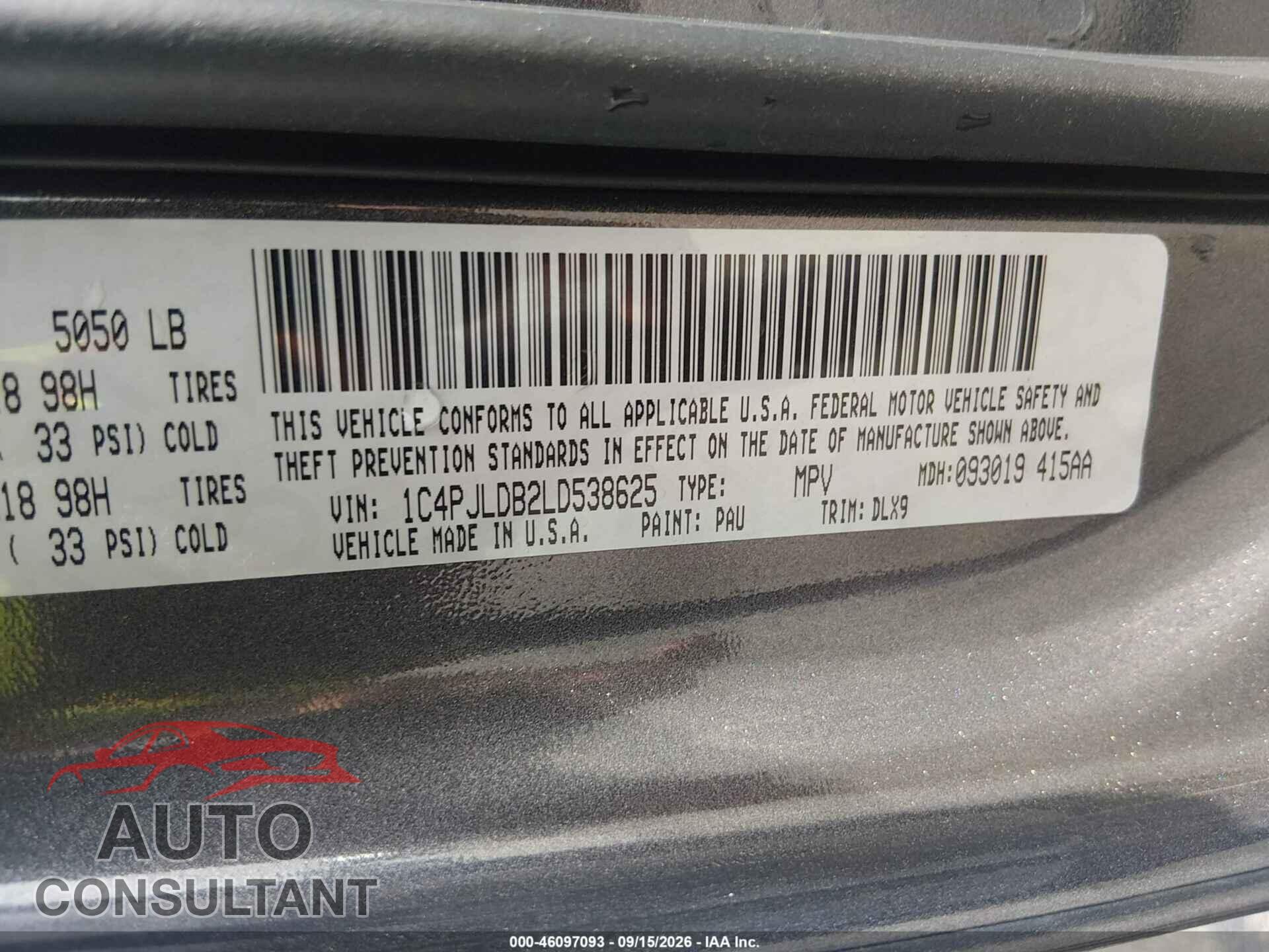 JEEP CHEROKEE 2020 - 1C4PJLDB2LD538625
