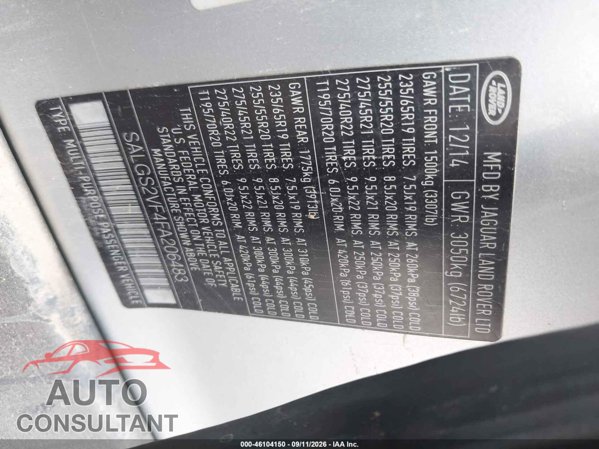 LAND ROVER RANGE ROVER 2015 - SALGS2VF4FA206483