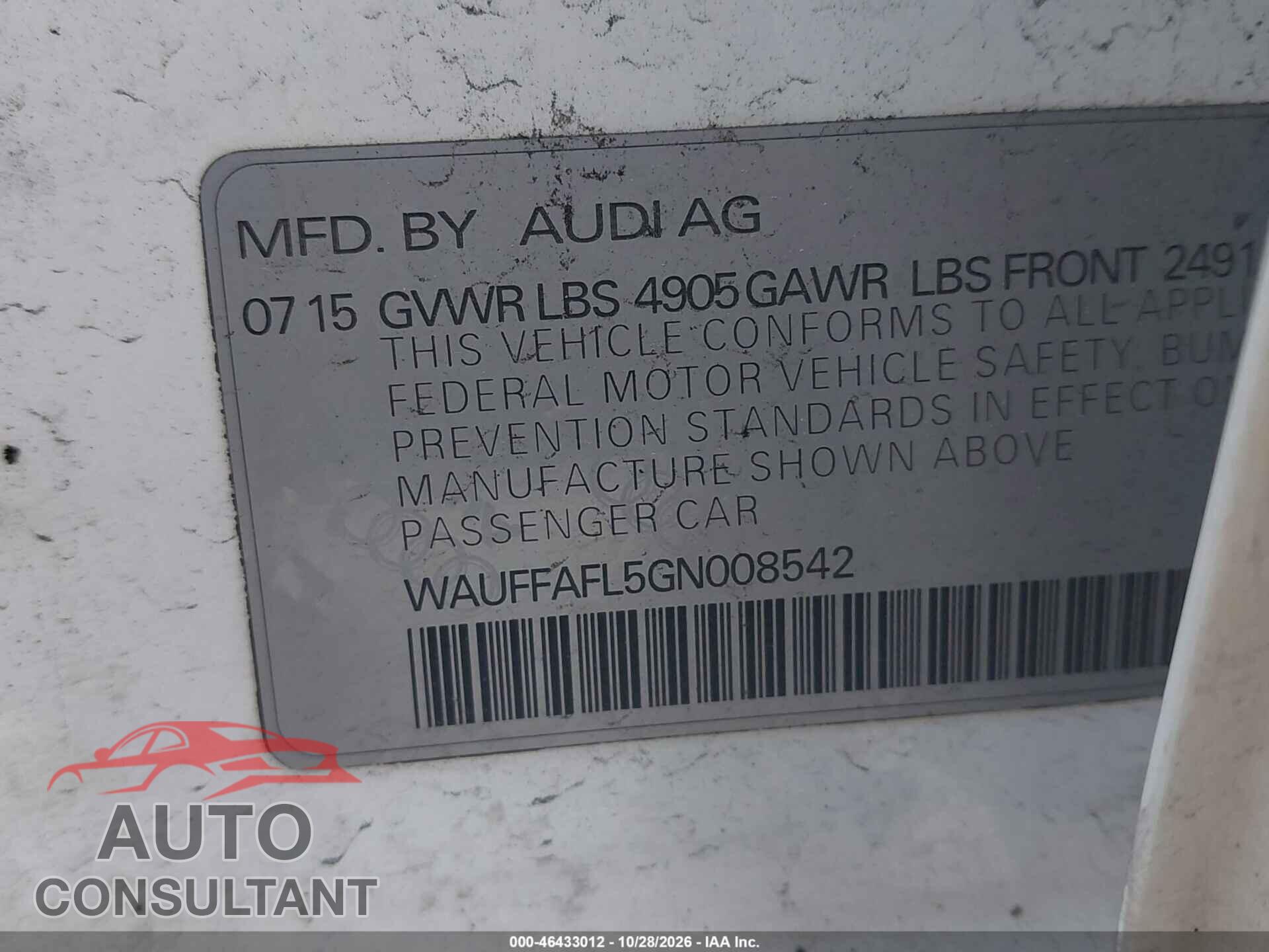 AUDI A4 2016 - WAUFFAFL5GN008542